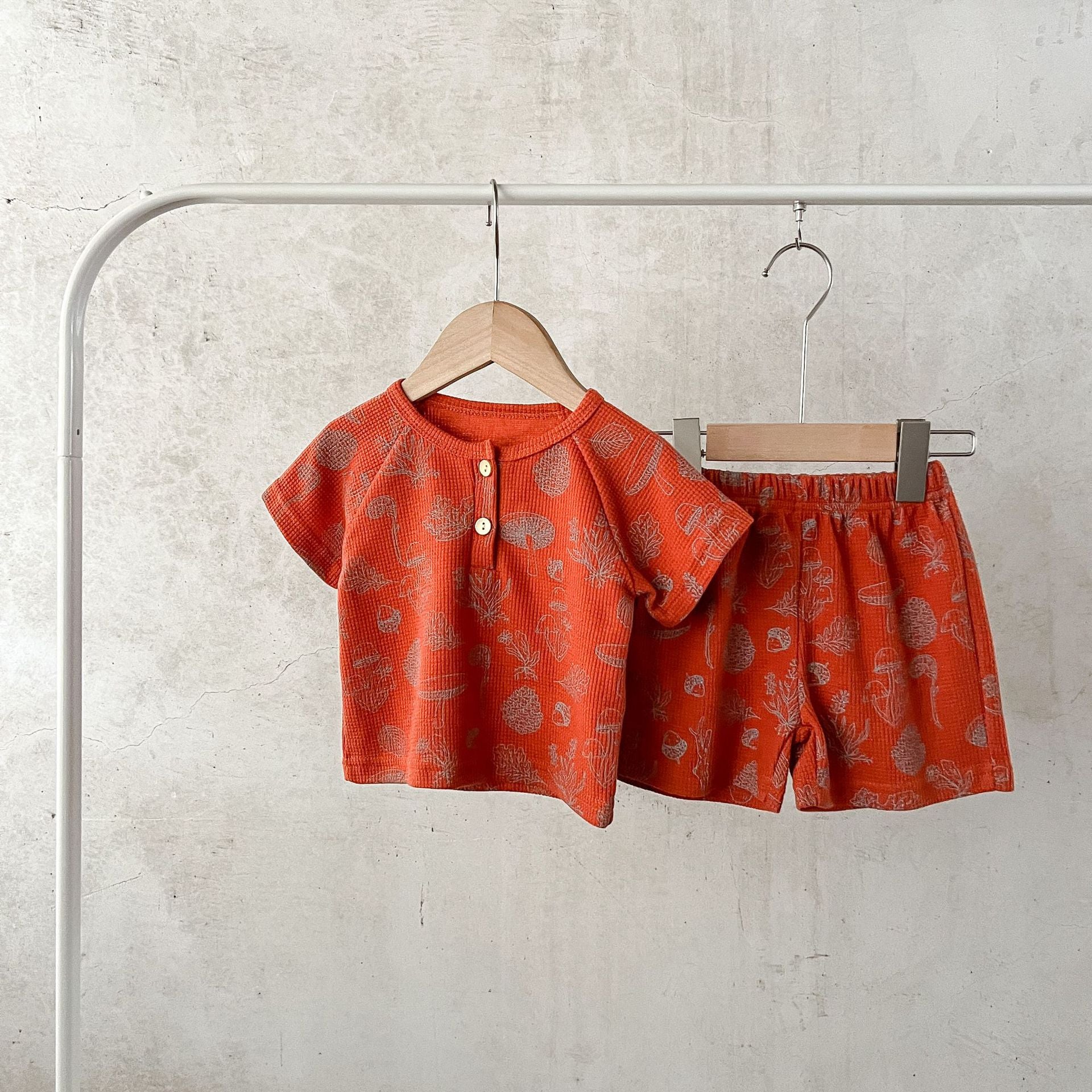 Baby Print Pattern Multi-Style Waffle Fabric Shorts Sets in various colors and patterns, showcasing soft cotton material and stylish designs.