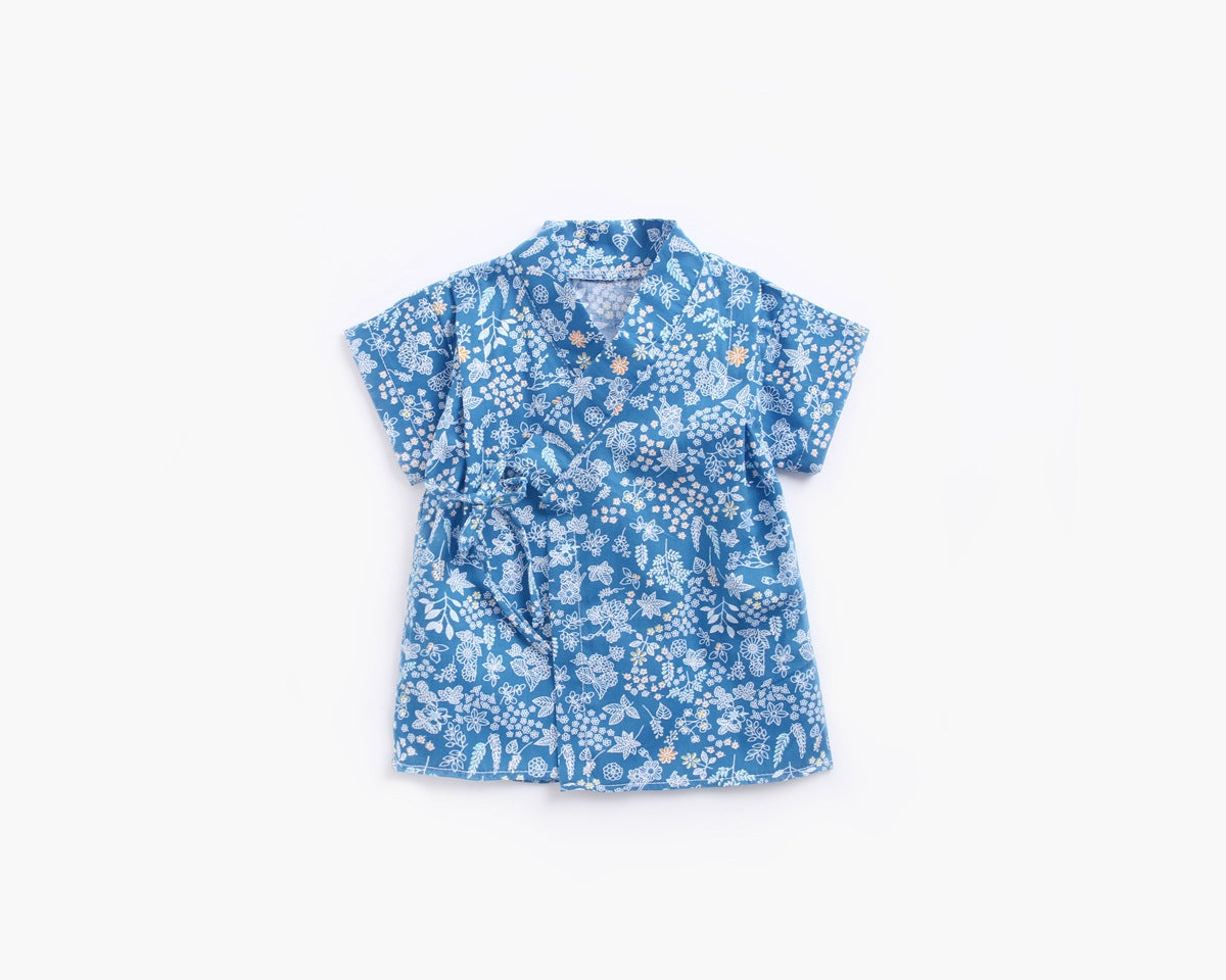 Baby Printed Pattern Belt Design T-Shirt Combo Shorts in blue with floral design, perfect for summer nightwear.