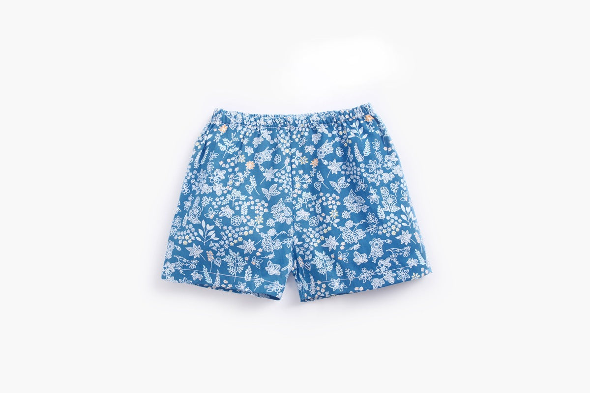 Baby Printed Pattern Belt Design T-Shirt Combo Shorts in blue with floral design, perfect for summer nightwear.