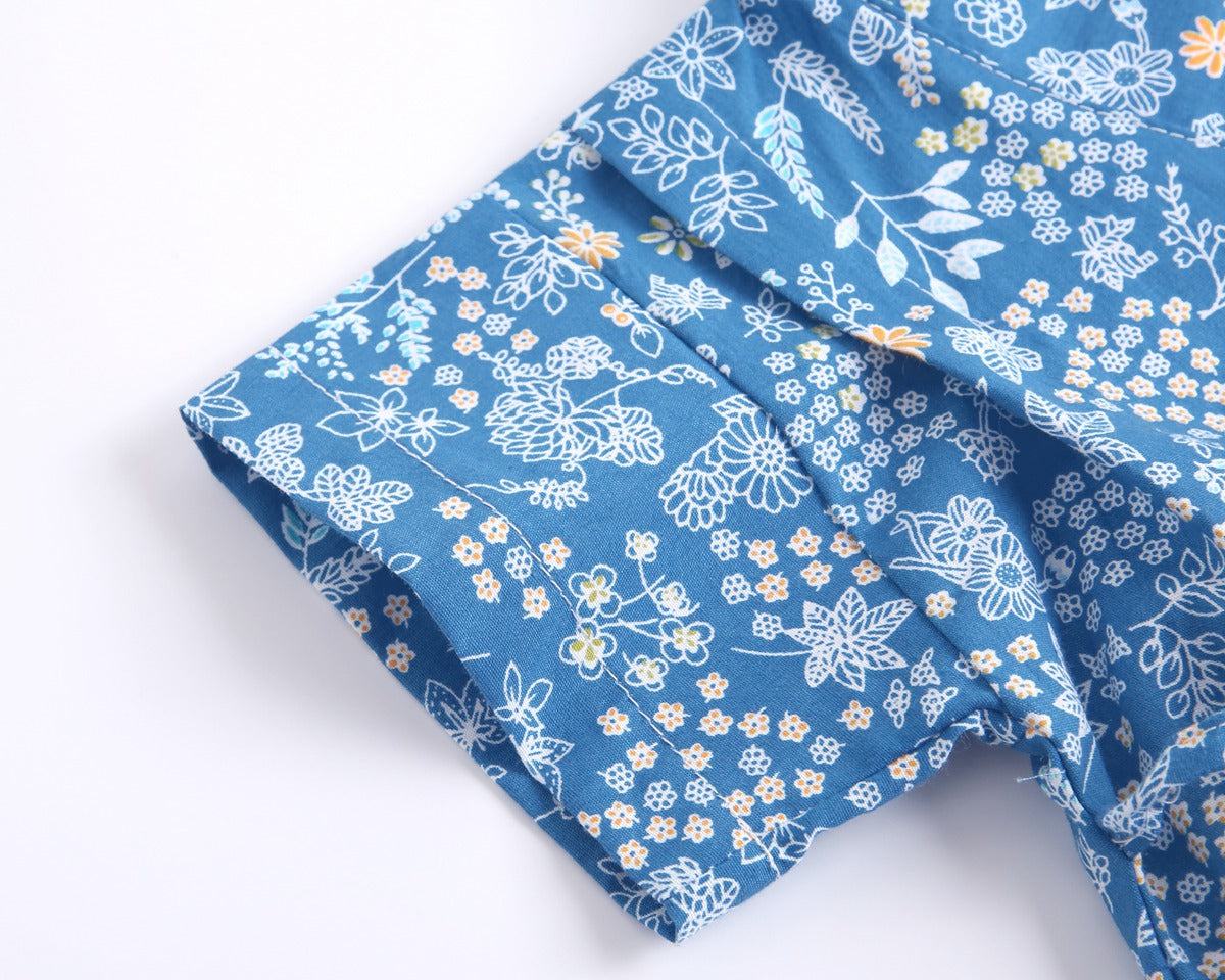 Baby Printed Pattern Belt Design T-Shirt Combo Shorts in blue with floral design, perfect for summer nightwear.