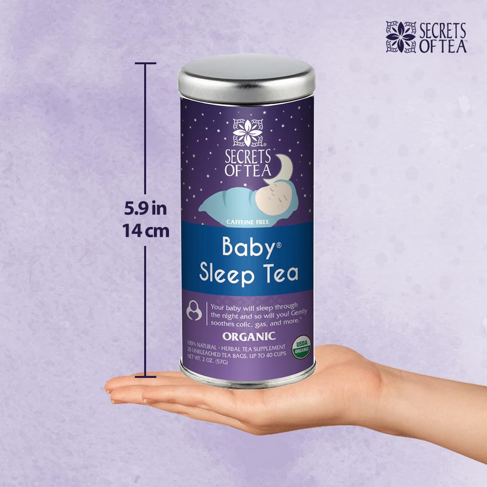 A soothing cup of Baby Sleep Tea with organic ingredients, designed for babies to alleviate tummy troubles and promote better sleep.