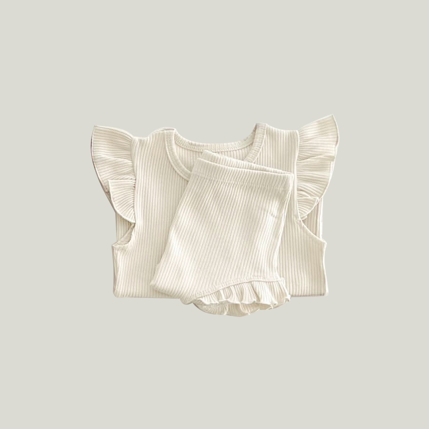 Baby Solid Color Crewneck Tops Sets in beige and brown, made from soft cotton, perfect for summer wear.