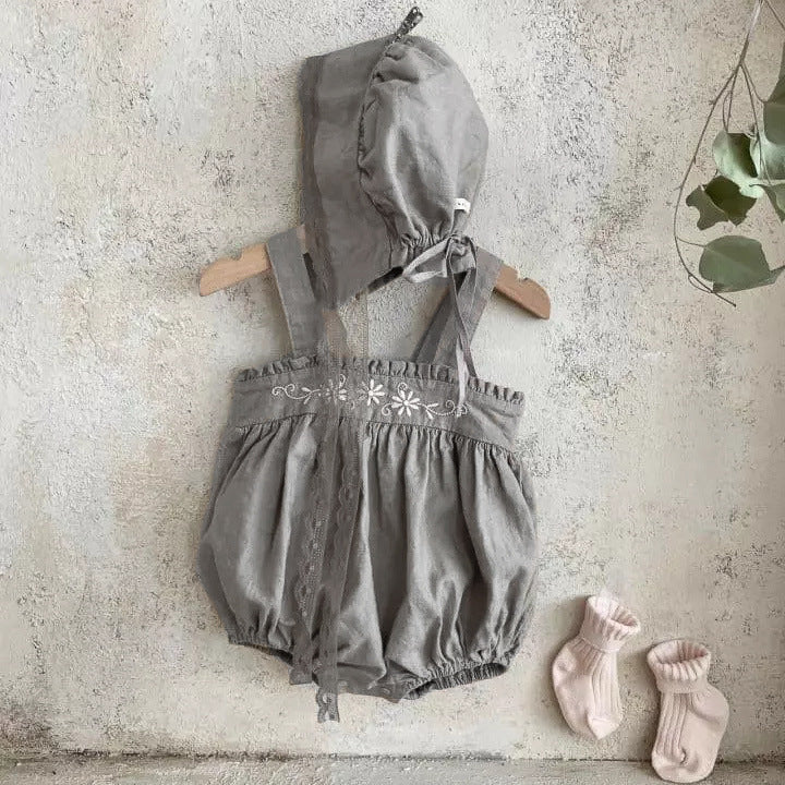 Baby Solid Color Embroidered Pattern dress set featuring a dress, onesie, and matching hat in soft cotton fabric.