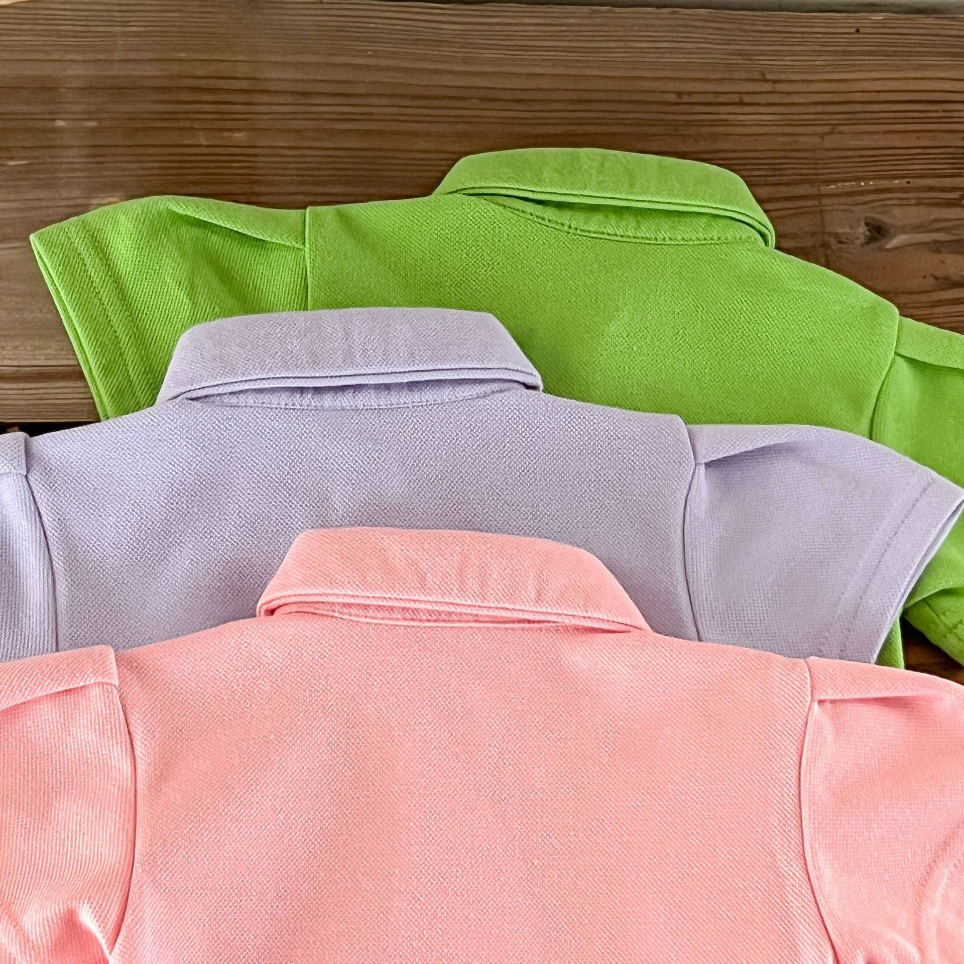 Baby Solid Color Polo Neck Summer Clothing Sets in pink, purple, and green, made from soft cotton, suitable for ages 6 months to 7 years.