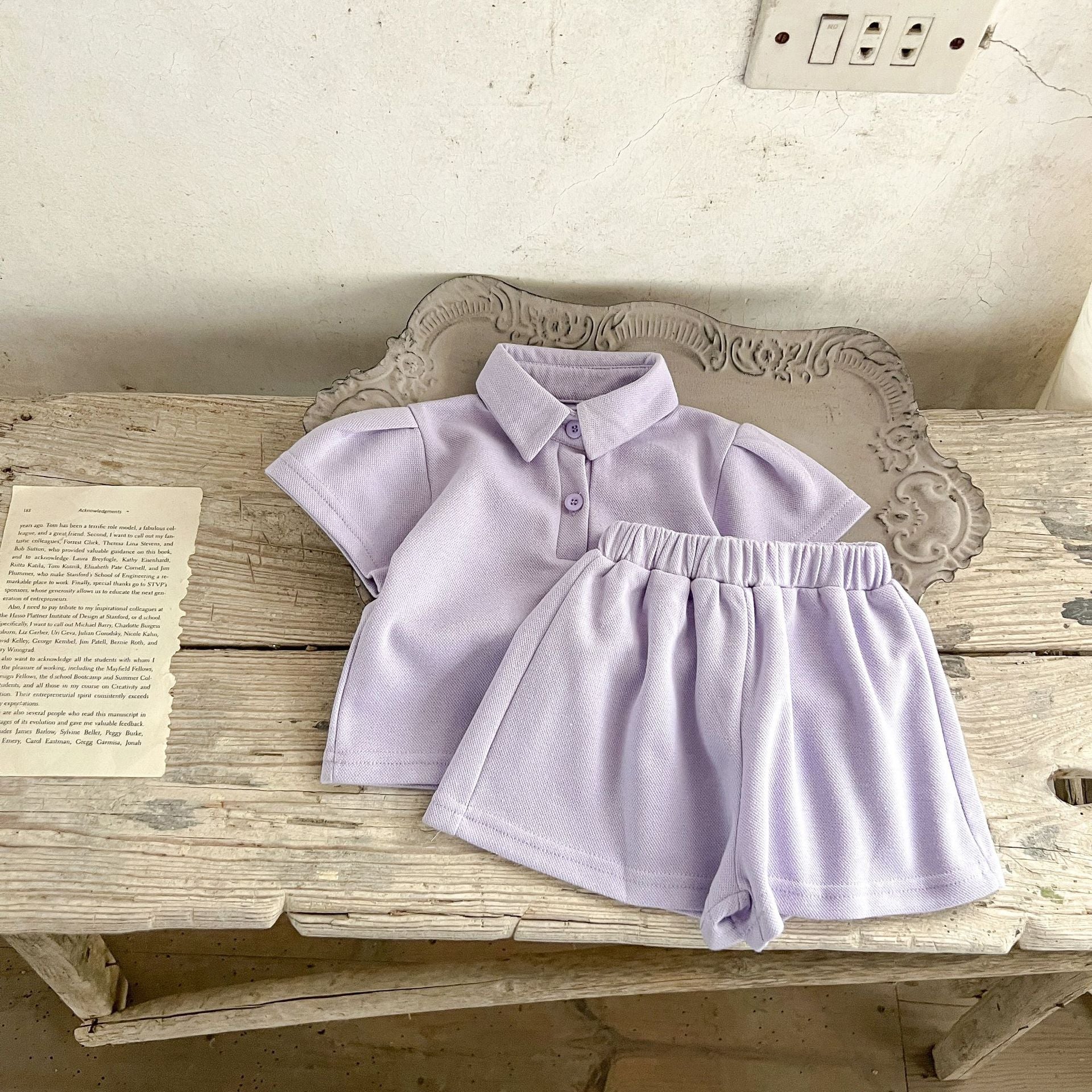 Baby Solid Color Polo Neck Summer Clothing Sets in pink, purple, and green, made from soft cotton, suitable for ages 6 months to 7 years.