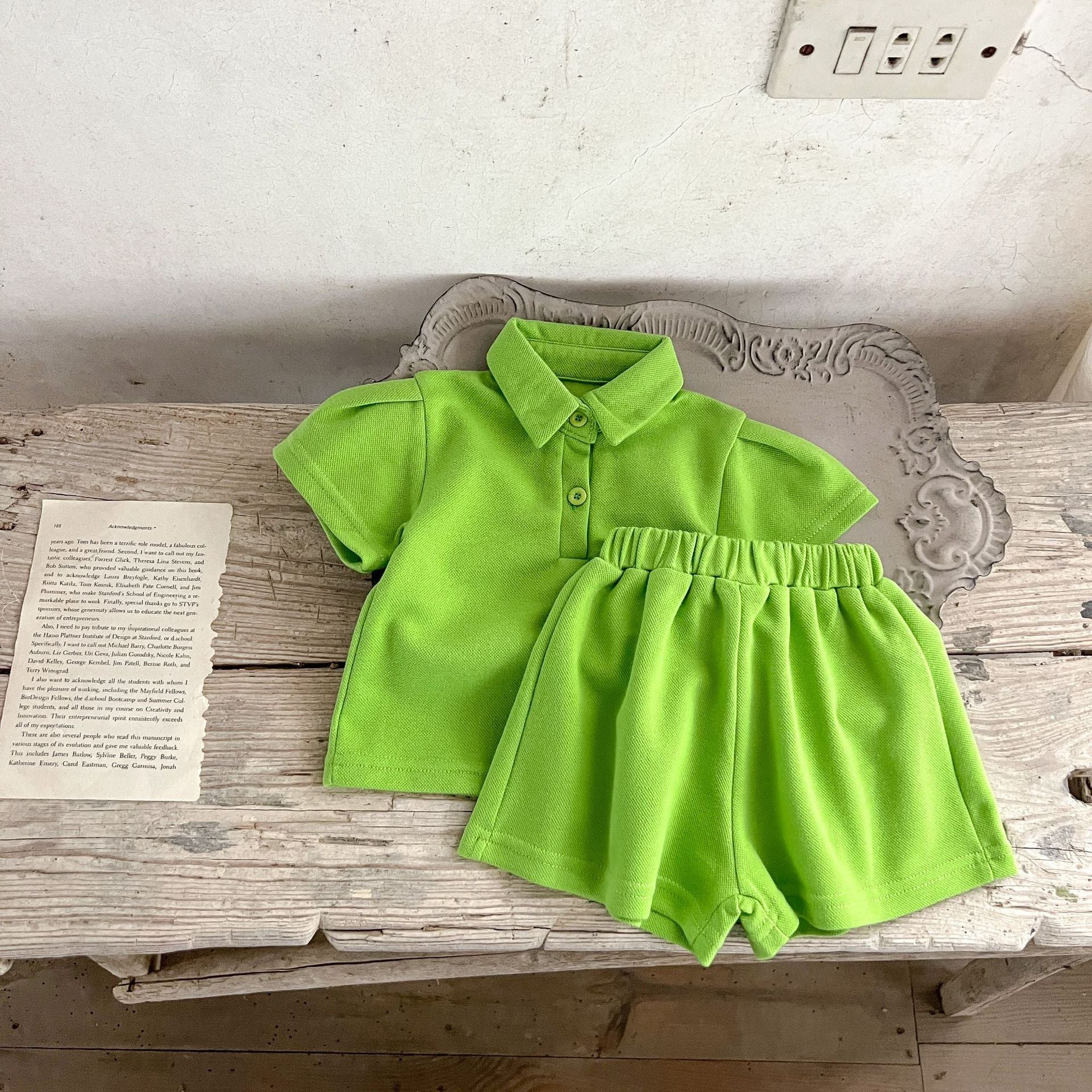 Baby Solid Color Polo Neck Summer Clothing Sets in pink, purple, and green, made from soft cotton, suitable for ages 6 months to 7 years.