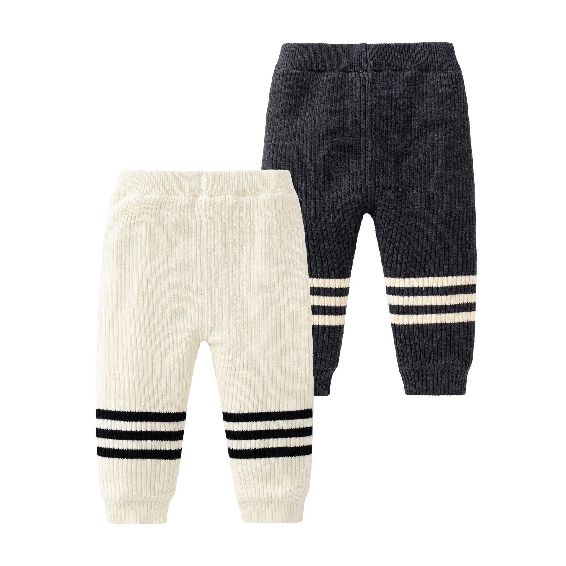 Baby striped pattern casual warm leggings in white and grey colors, made from soft cotton material, suitable for all seasons.