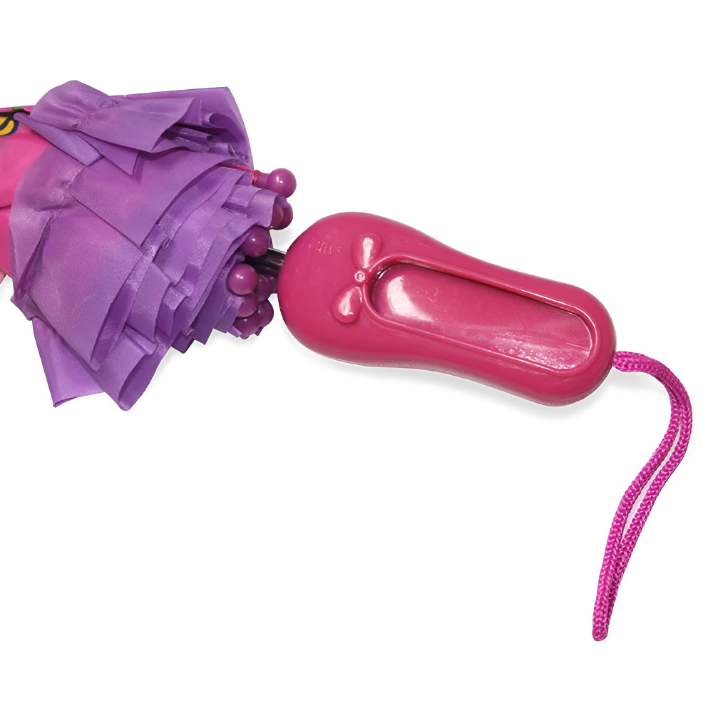 A colorful Ballerina Umbrella featuring a pointe shoe handle, designed for children, showcasing a playful ballerina theme.