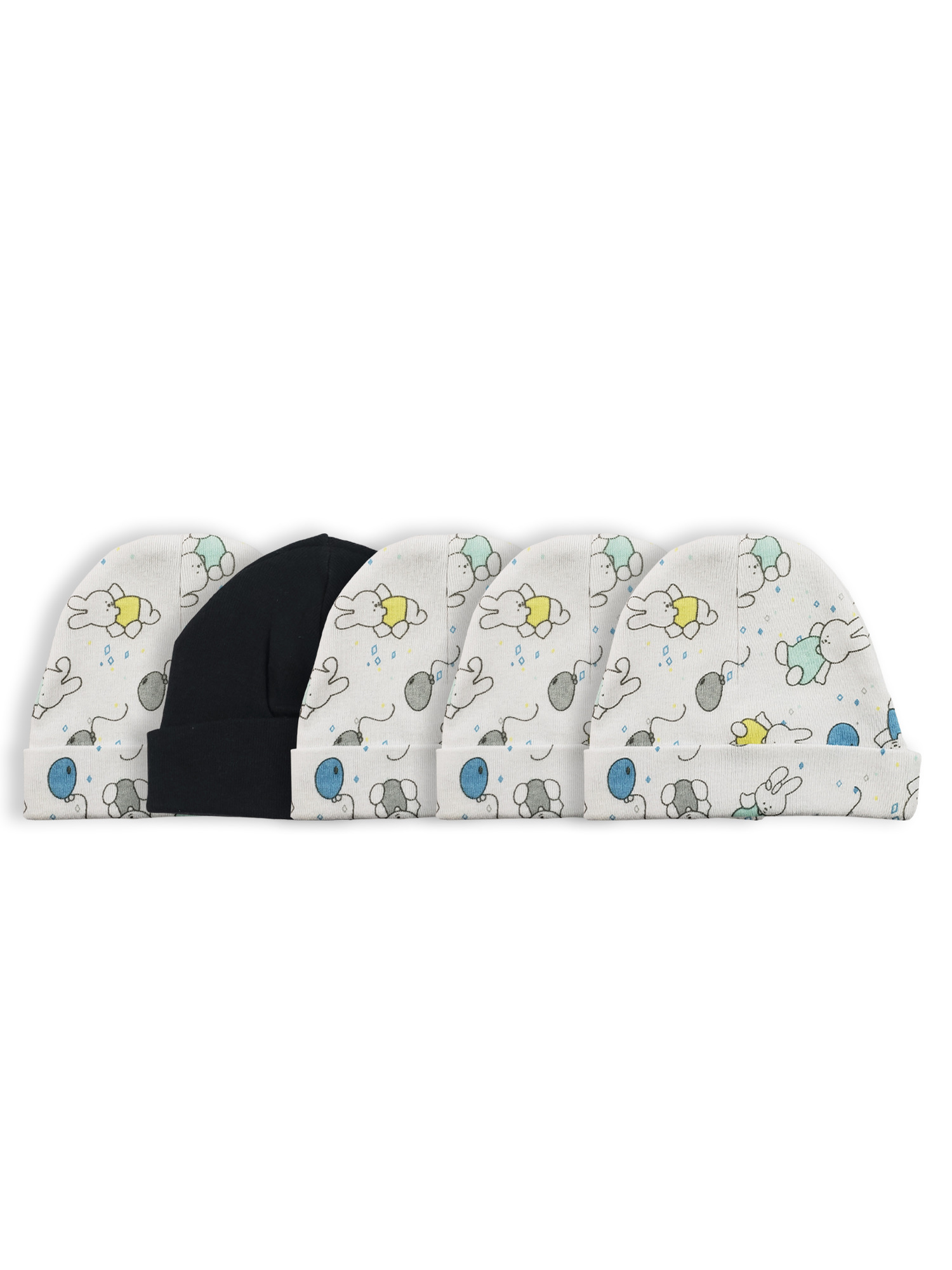 Bambini Baby Cap pack of 5, featuring soft cotton beanies in various colors for infants.