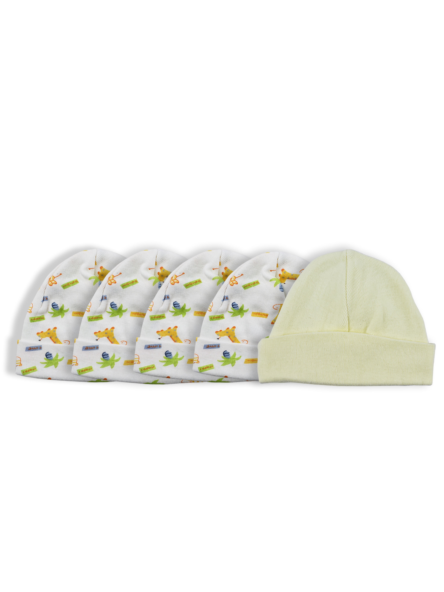 Bambini Baby Cap pack of 5, featuring soft cotton beanies in various colors for infants.