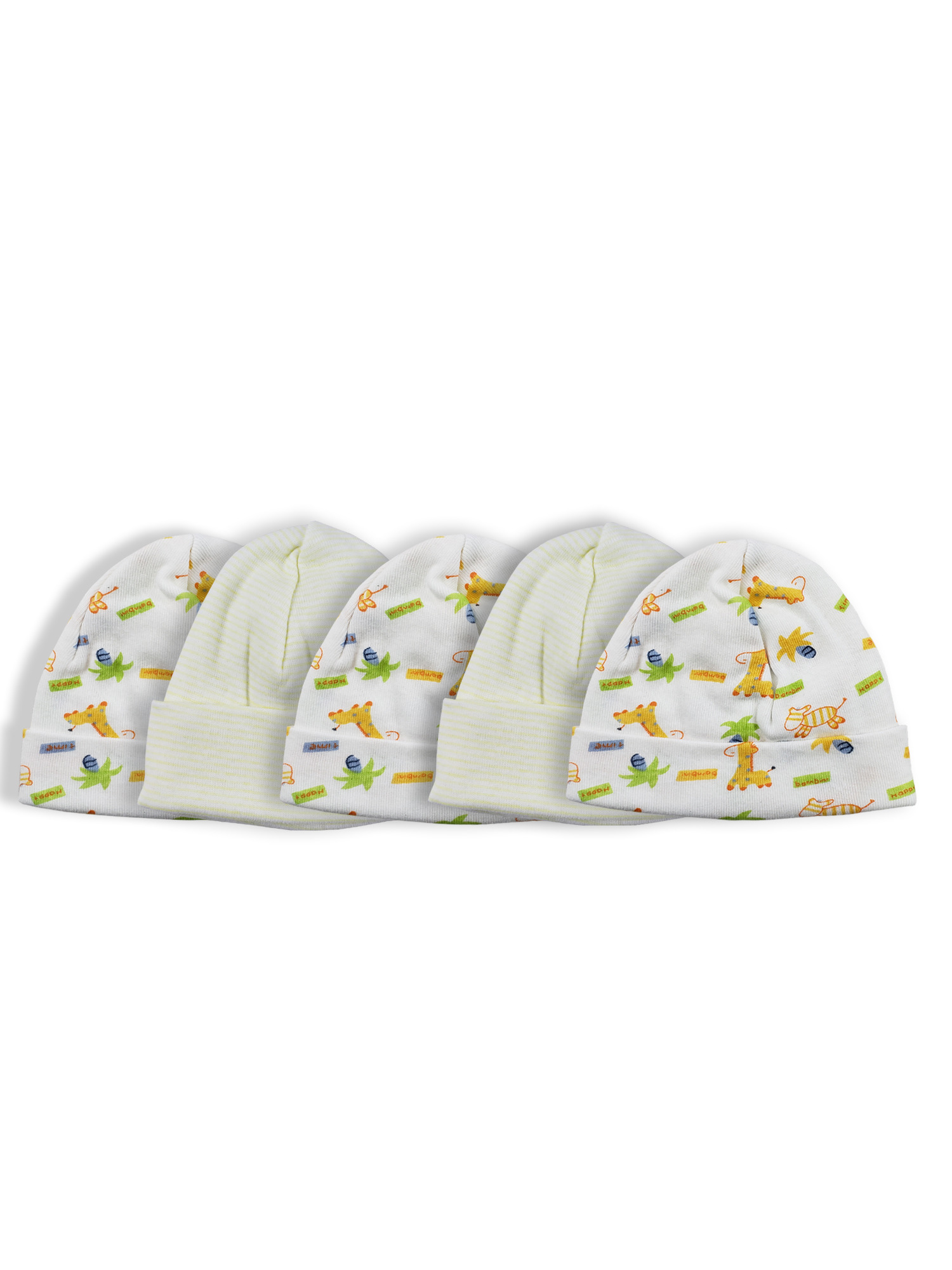 Bambini Baby Cap pack of 5, featuring soft cotton beanies in various colors for infants.