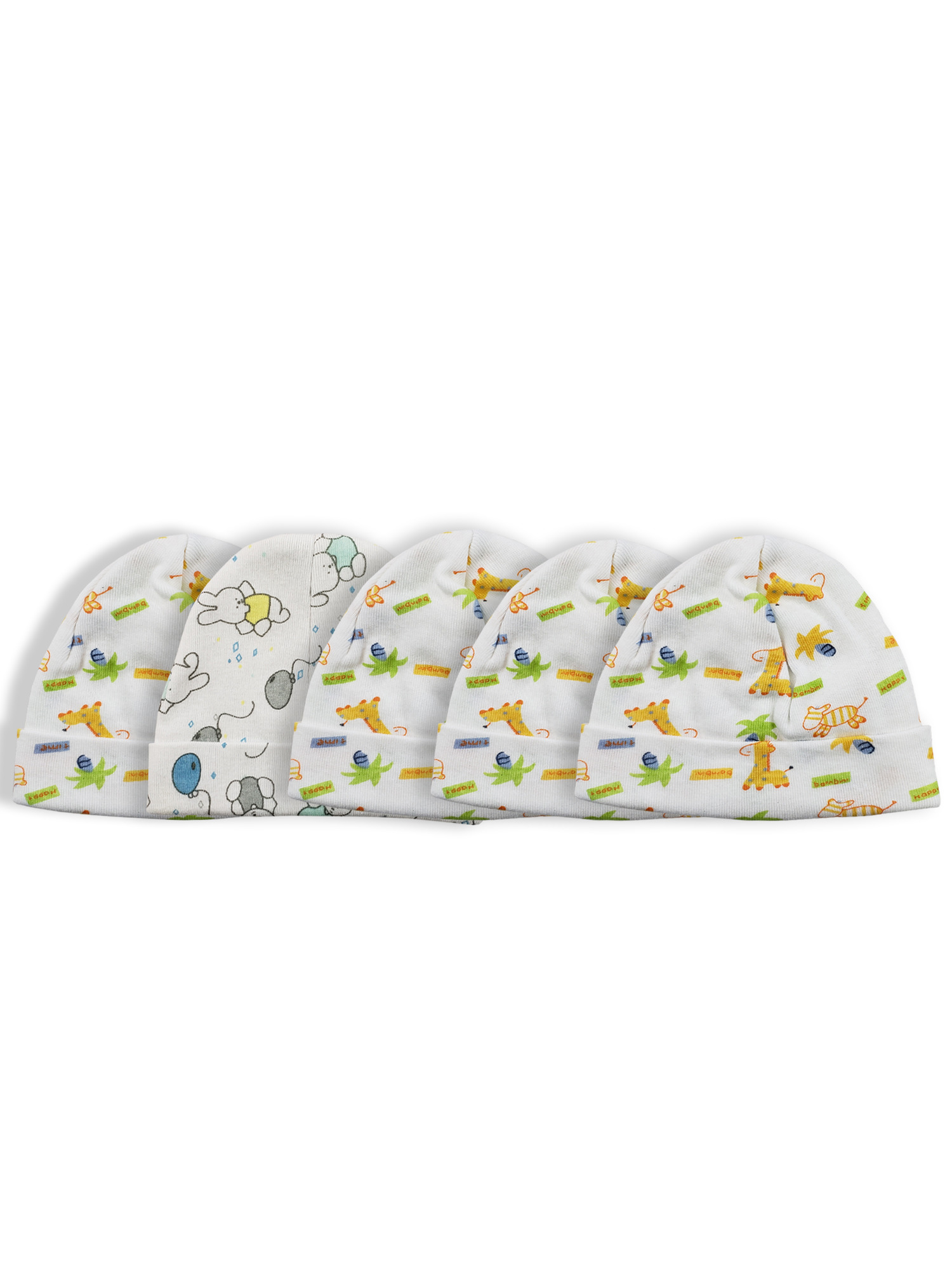 Bambini Baby Cap pack of 5, soft cotton infant beanies in various colors, perfect for newborns and infants.