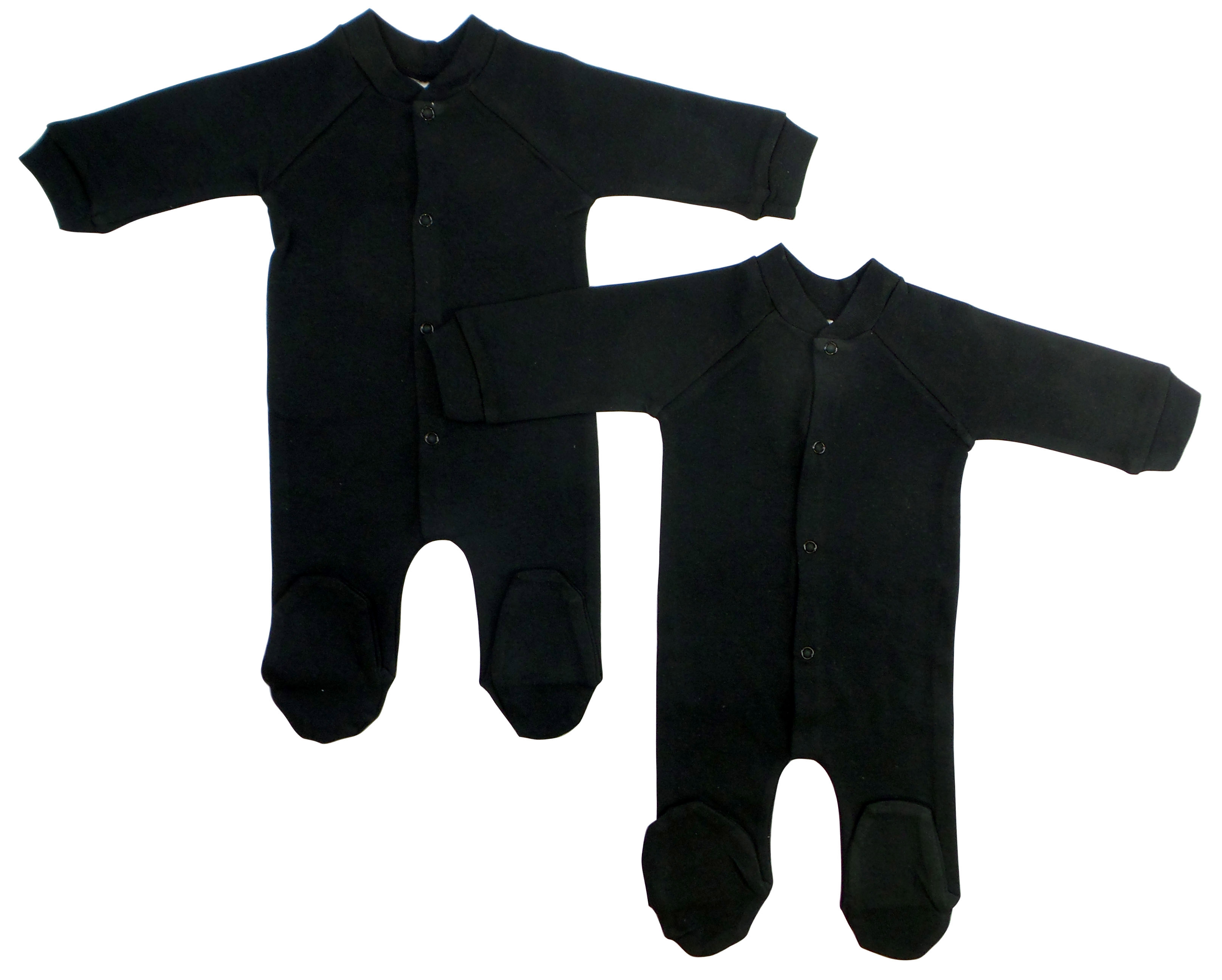 Bambini Black Interlock Sleep & Play long johns for babies, featuring a soft cotton blend and closed-toe design, perfect for nighttime comfort.