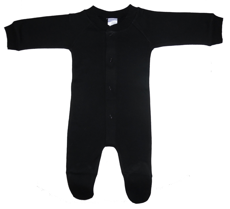 Bambini Black Interlock Sleep & Play long johns for babies, featuring a soft cotton blend and closed-toe design for warmth.