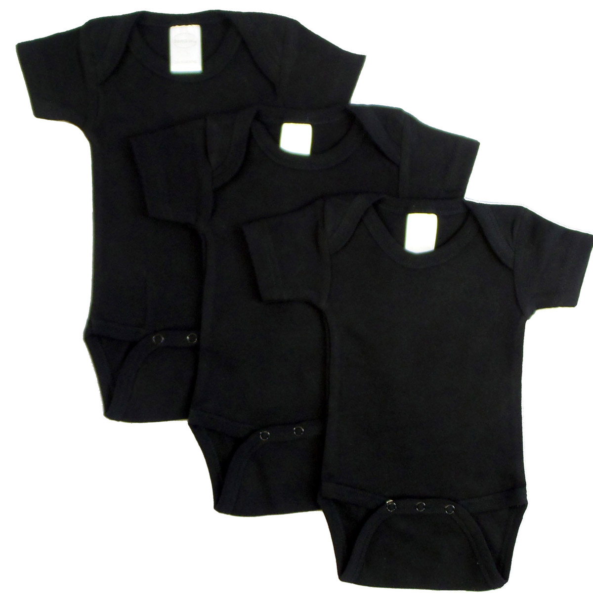 Bambini Black Onezie pack of 3, showcasing soft cotton fabric and expandable neckline for easy dressing.