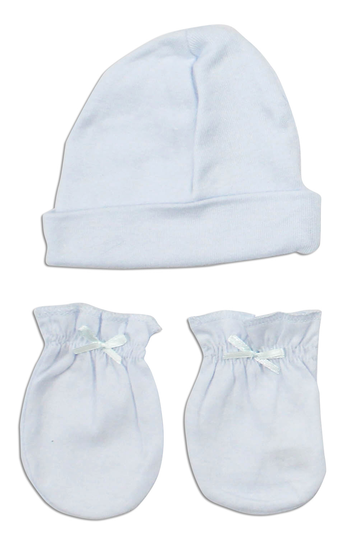 Bambini Boys' Cap and Mittens Set in blue, made from soft cotton, perfect for newborns.