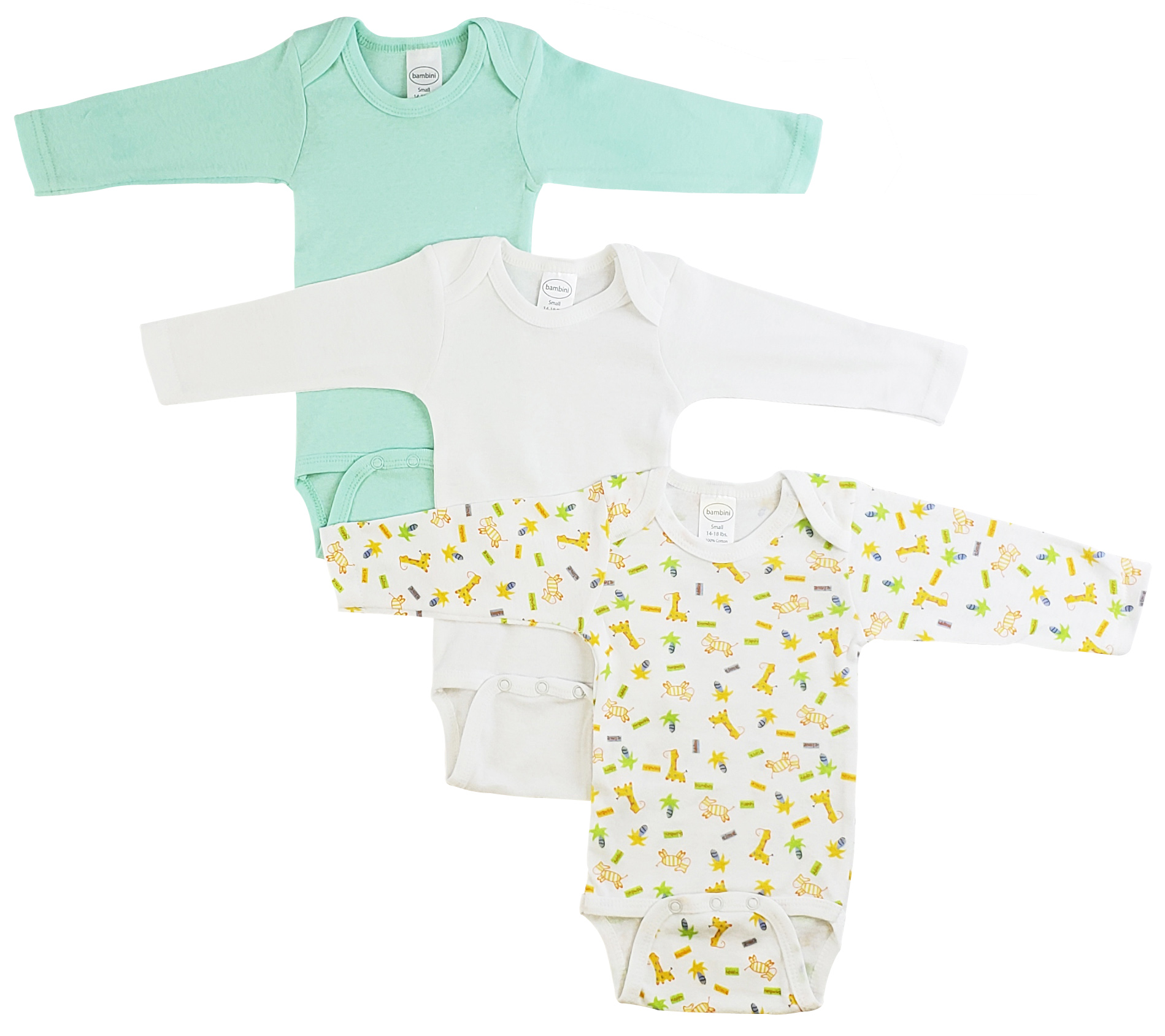 Bambini Boys Longsleeve Printed Onezie Variety Pack featuring colorful prints and patterns, made from soft cotton fabric.