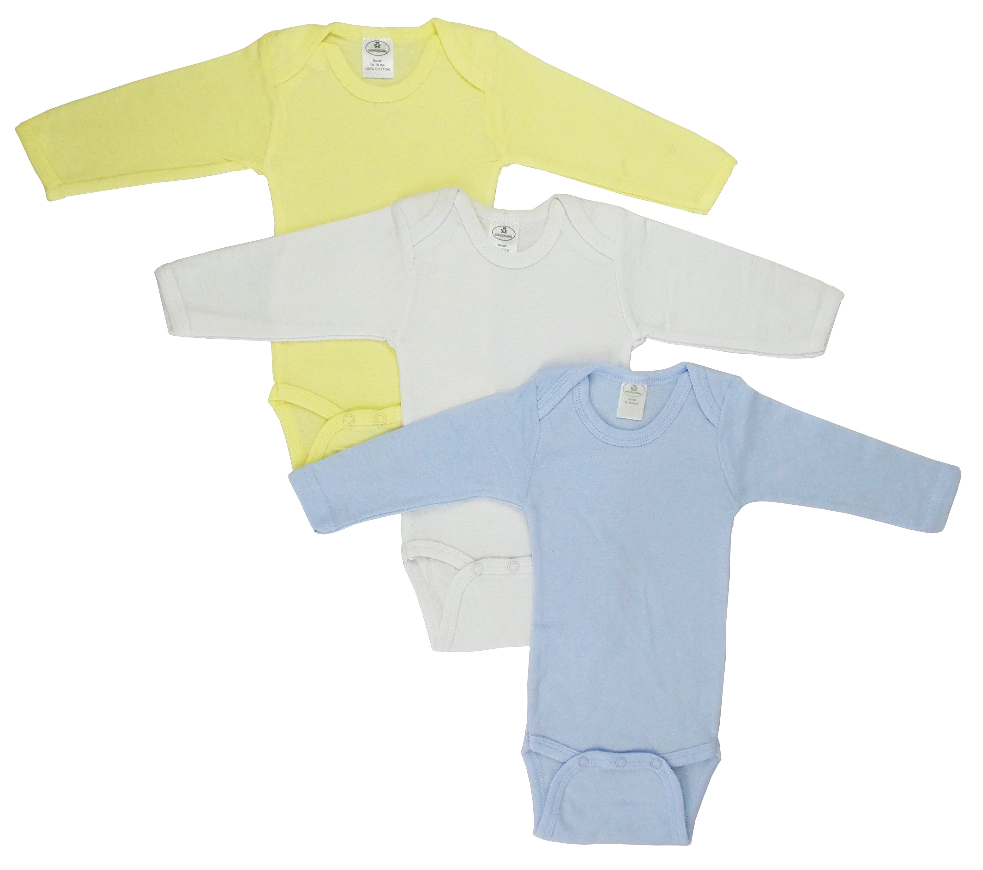 Bambini Boys' Pastel Long Sleeve Onezie in various pastel colors, showcasing its soft cotton fabric and expandable neckline.