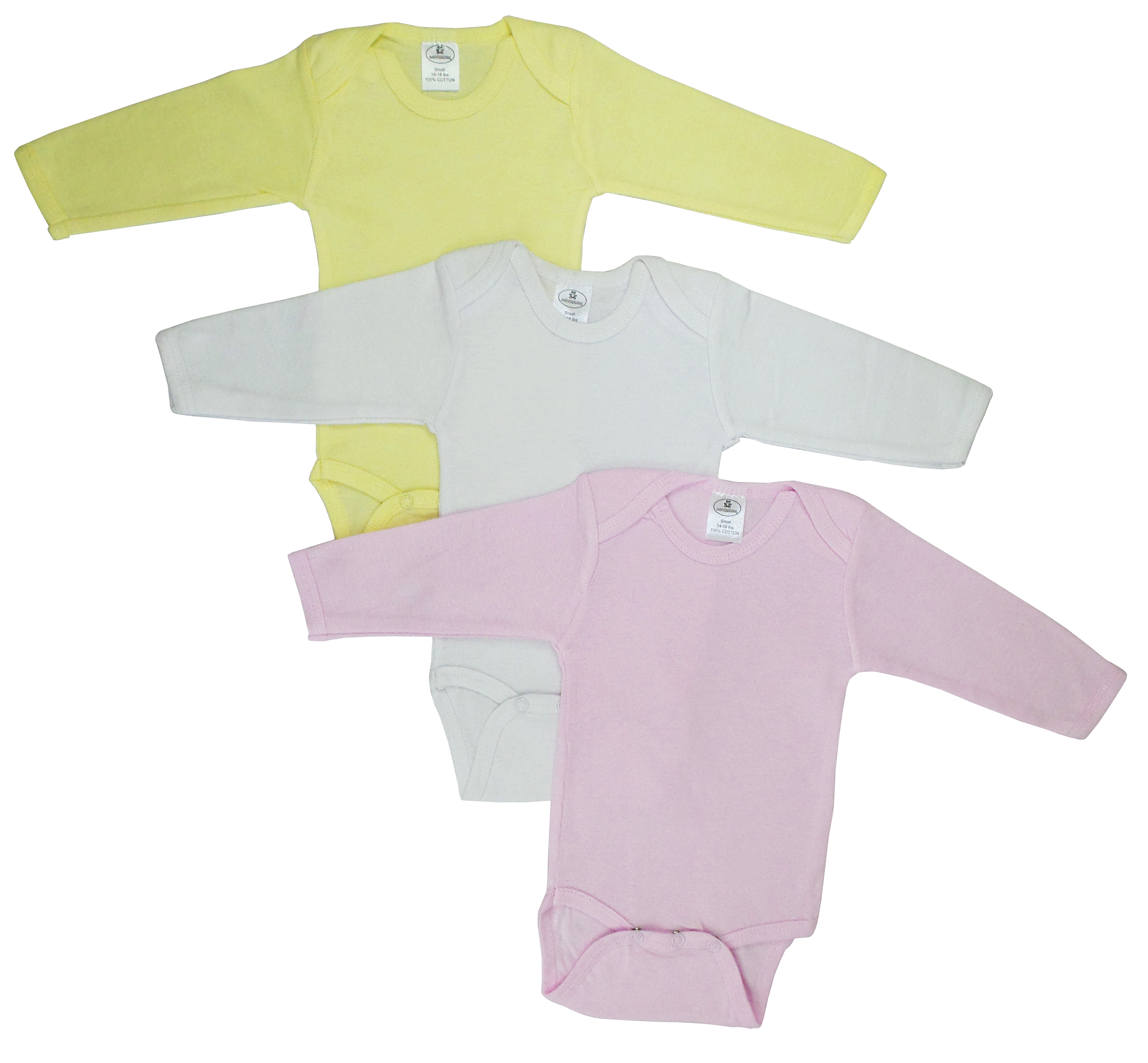 Bambini Boys' Pastel Long Sleeve Onezie in soft cotton rib knit fabric, featuring expandable neckline and snap closure.