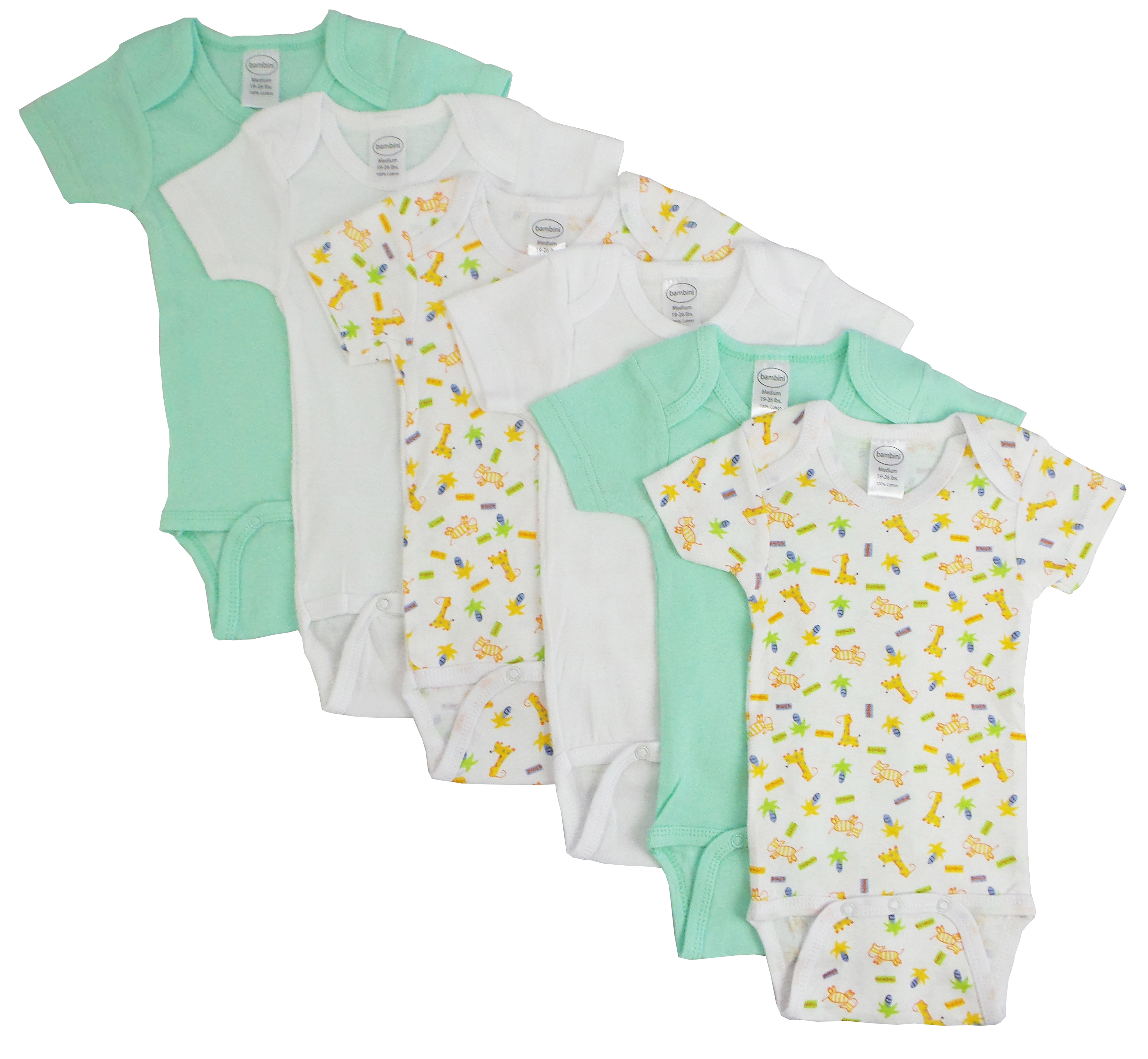 Bambini Boys' Printed Short Sleeve 6 Pack featuring colorful designs and soft cotton fabric, perfect for active toddlers.