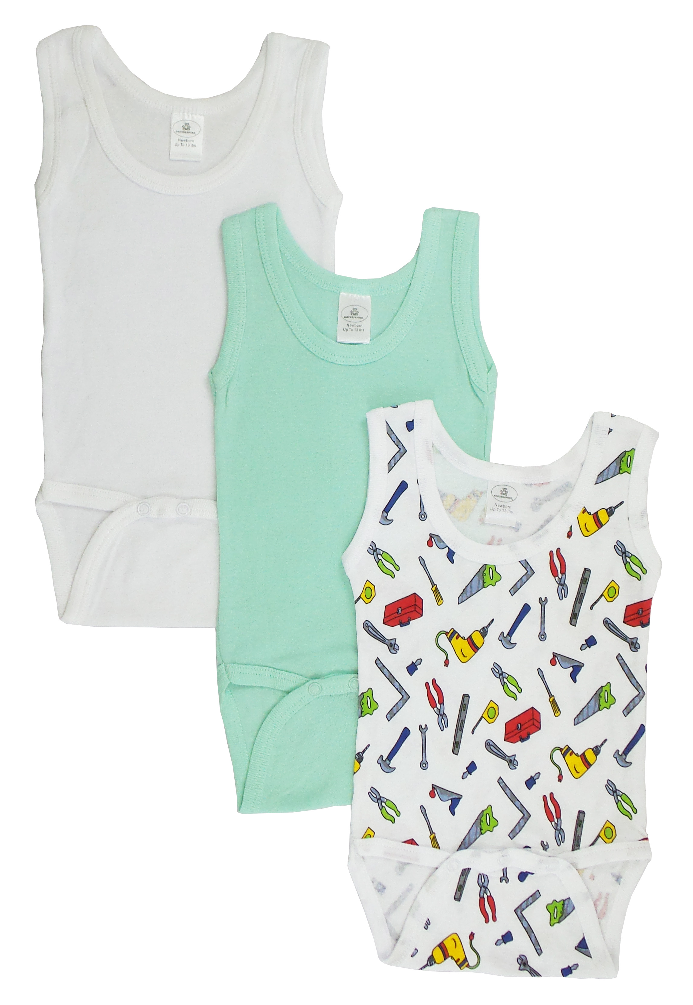 Bambini Boys' Printed Tank Top in vibrant colors and fun patterns, showcasing its soft cotton fabric and expandable neckline.