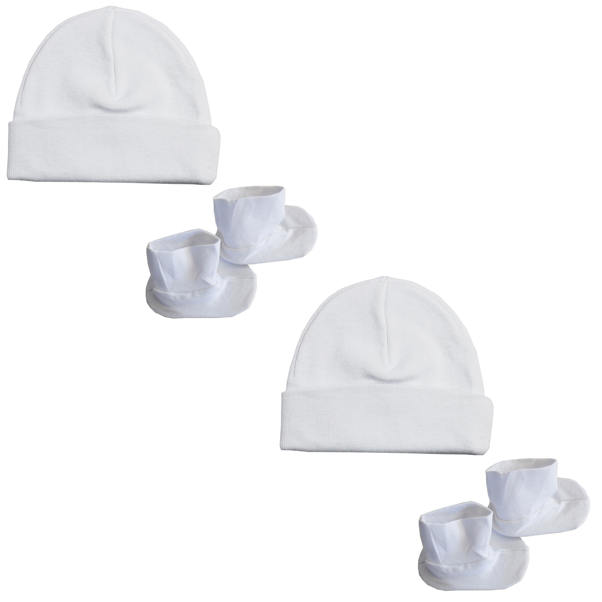 Bambini Cap and Bootie Set in White, featuring a soft cap and matching booties made from 100% cotton.