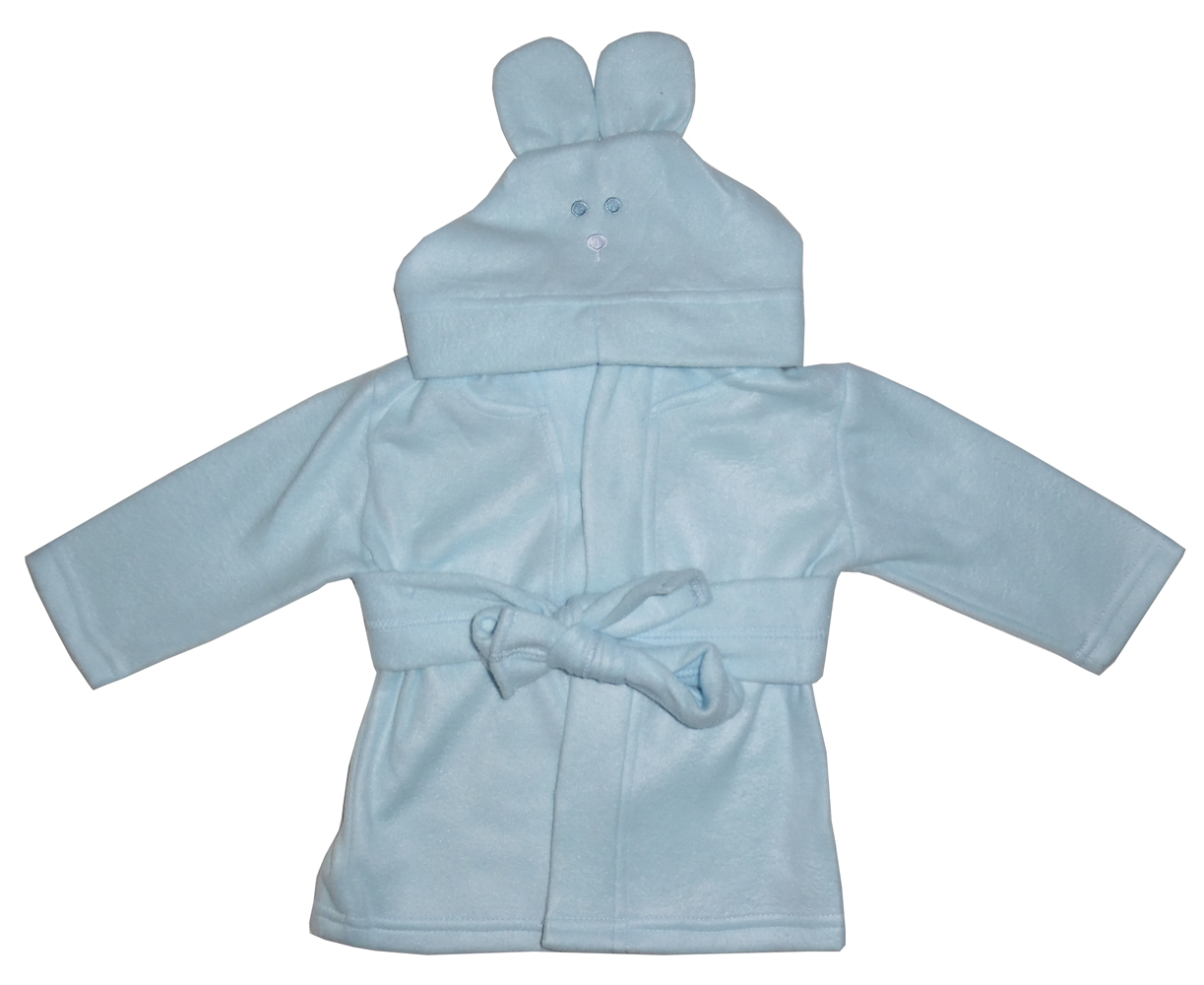 Bambini fleece robe in blue with rabbit ears hoodie, perfect for keeping newborns warm after bath time.