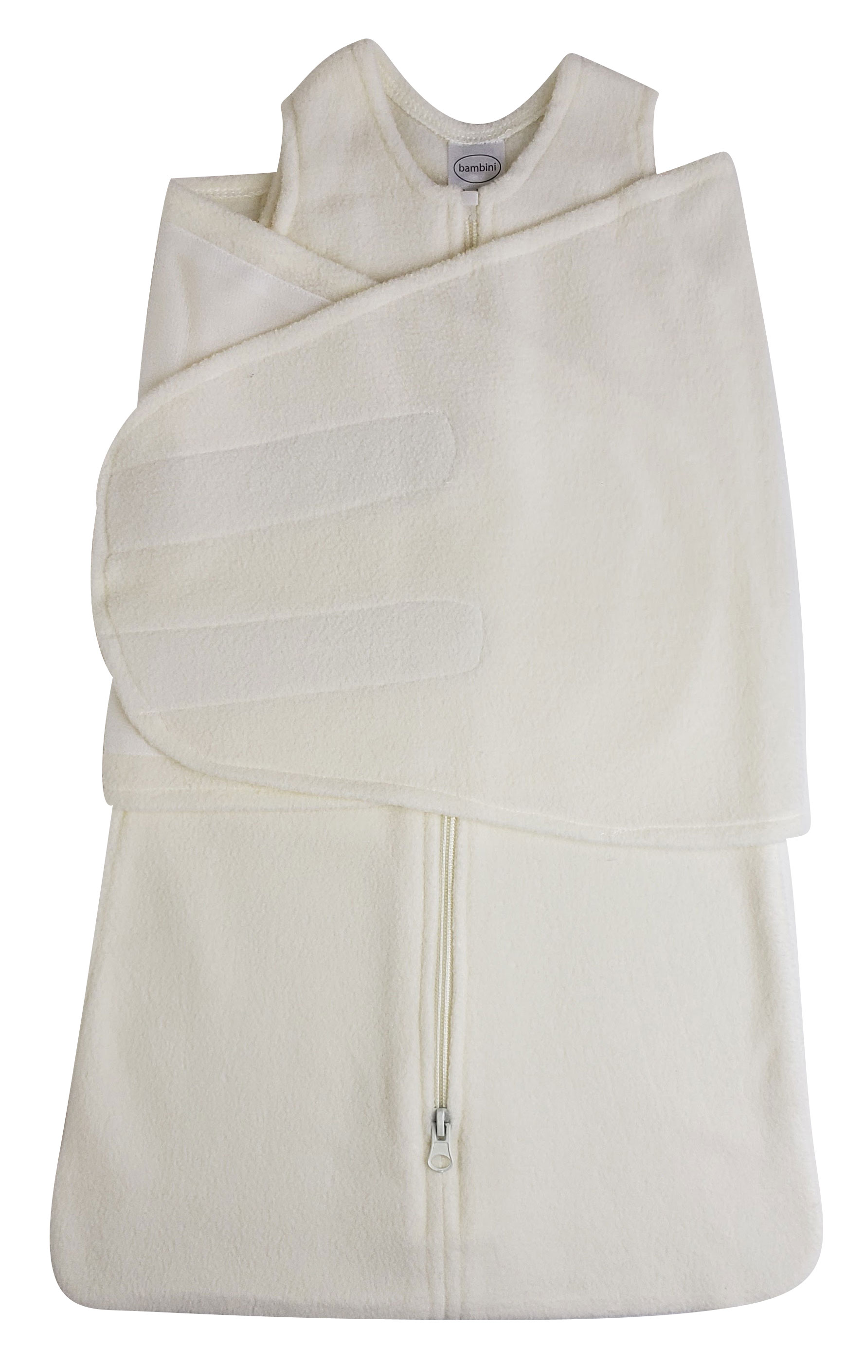 Bambini Fleece Swaddle Blanket in off-white color, made of soft polyester fleece, designed for babies up to 12 months.