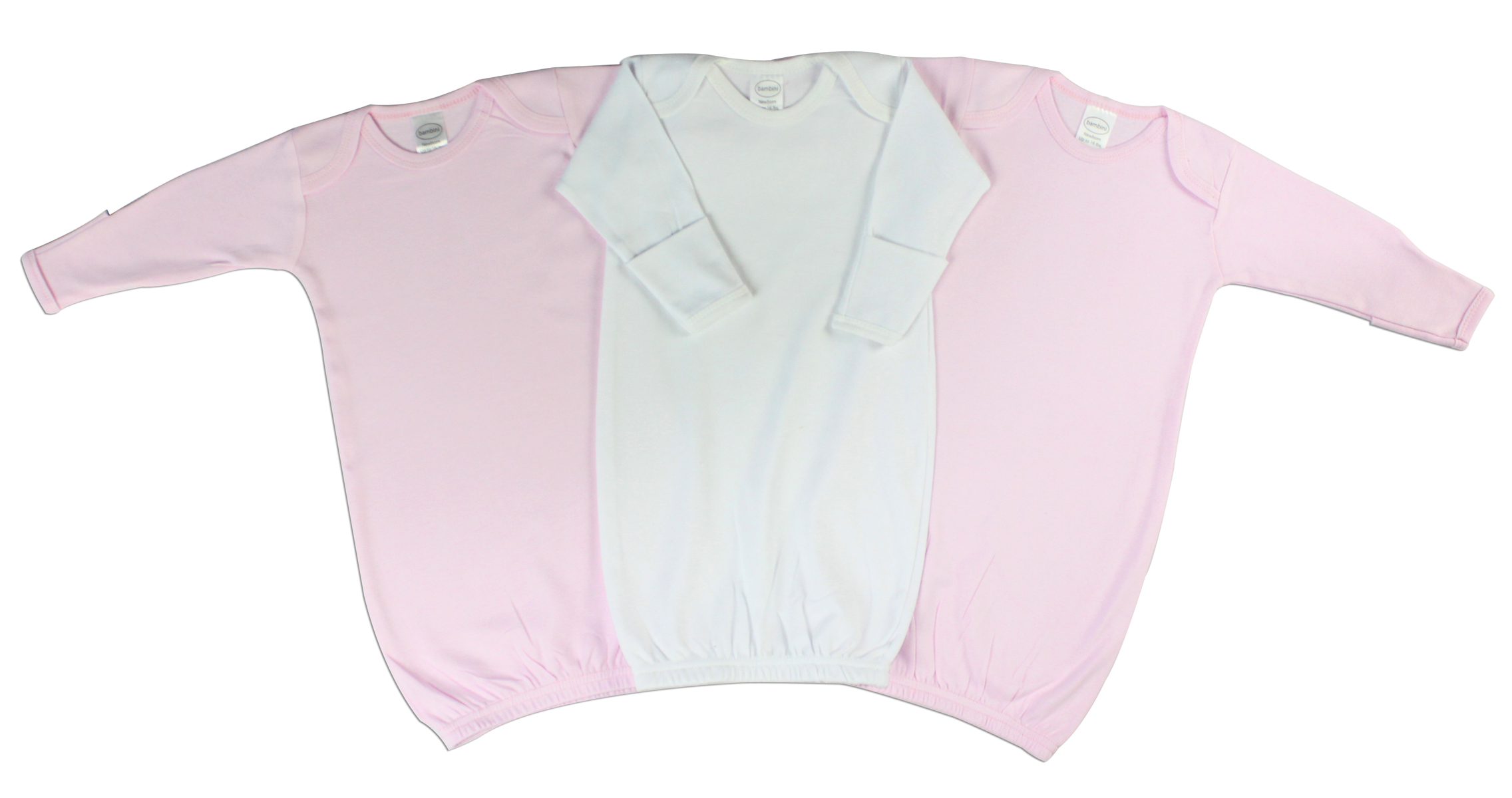 Bambini Girls' 3 Piece Layette Set featuring soft cotton infant gowns in pink and white, perfect for newborns.