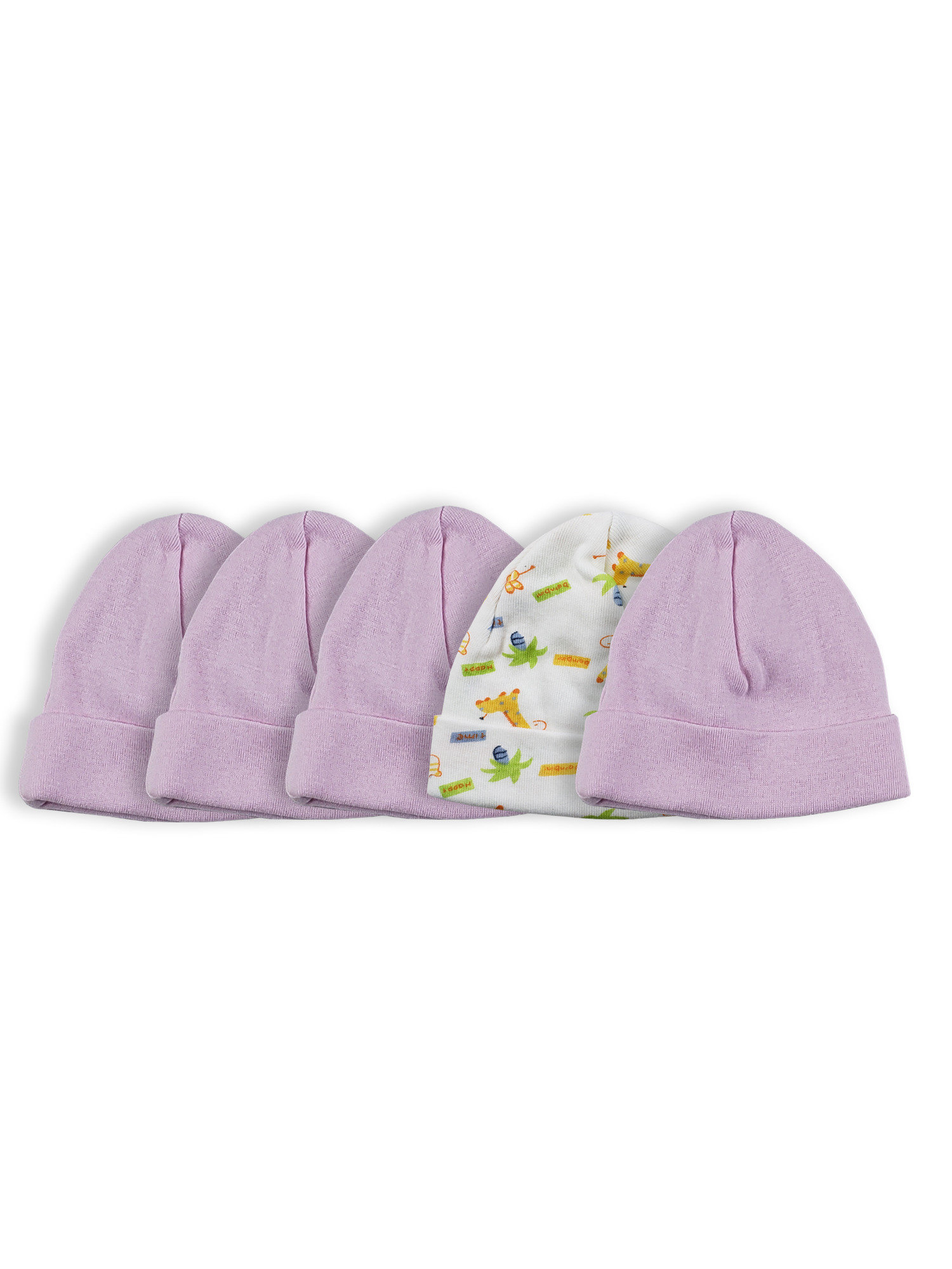 Bambini Girls Baby Cap pack of 5 in assorted colors, made from soft cotton, perfect for infants.