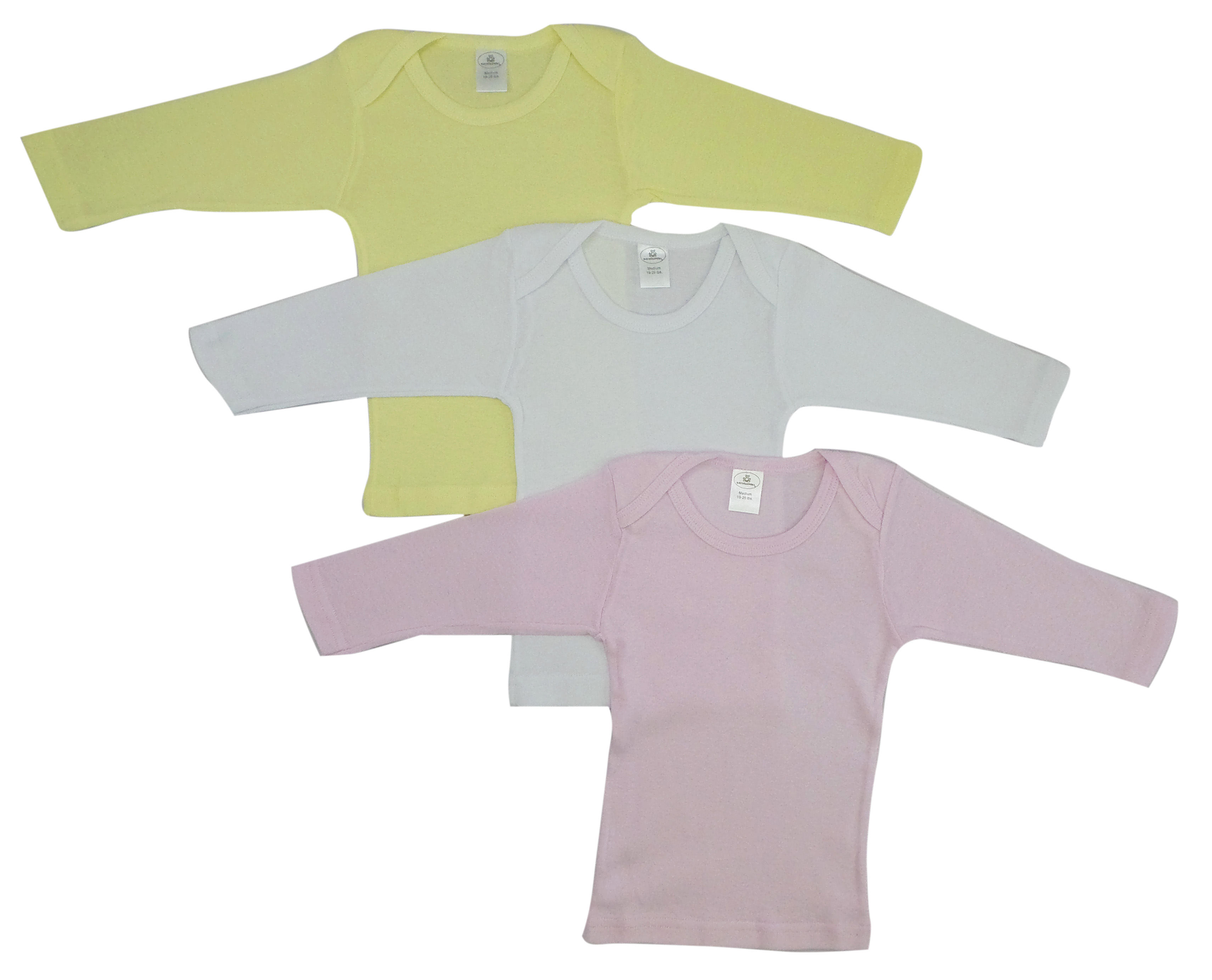 Bambini Girls Pastel Long Sleeve Lap T-Shirts in various pastel colors, showcasing the soft cotton fabric and snap button shoulder design.