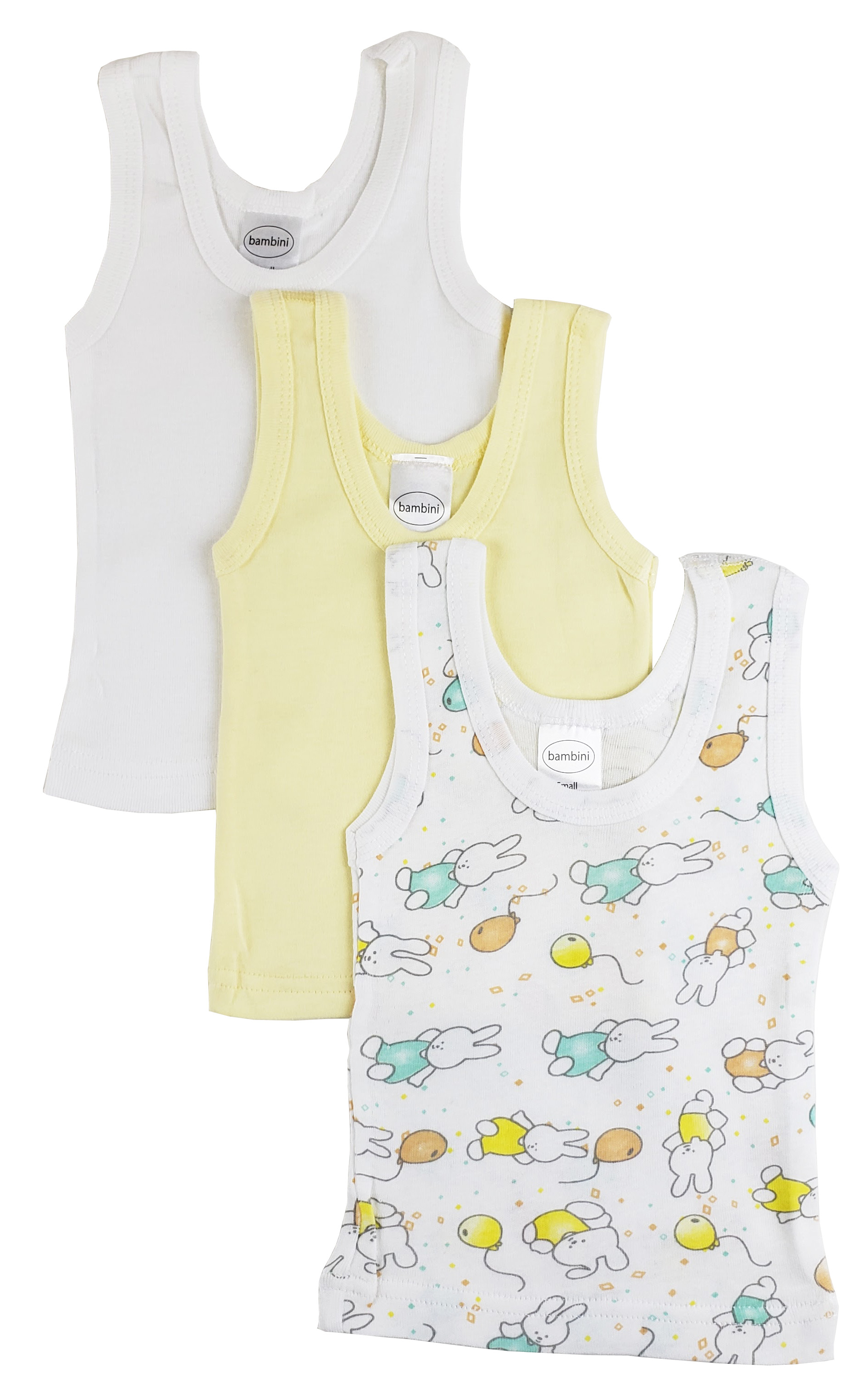 Bambini Girls Printed Tank Top Variety 3 Pack featuring colorful prints and sleeveless design, made from soft cotton fabric.