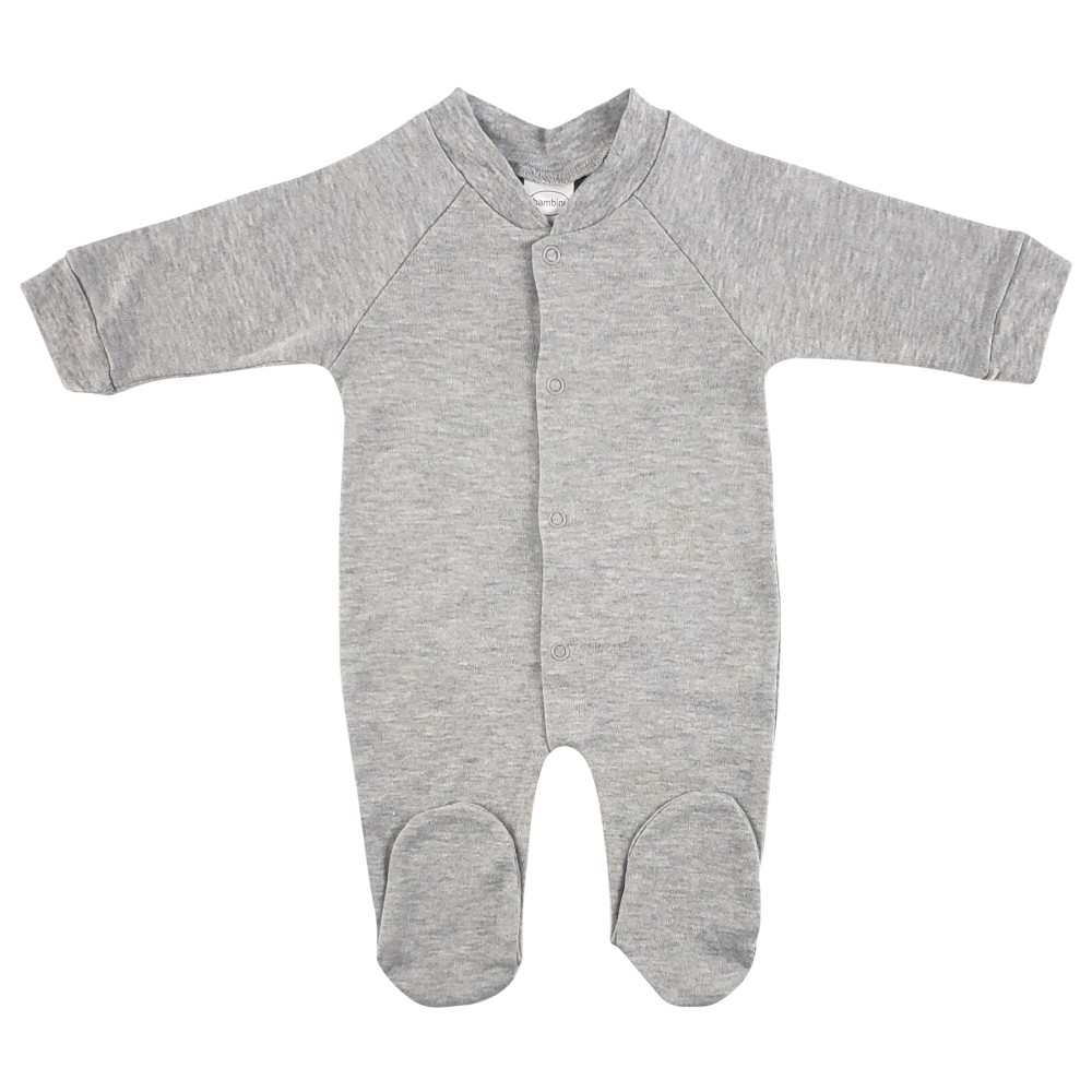 Bambini Heather Grey Closed-toe Sleep & Play long johns for babies, featuring a soft cotton-polyester blend and a cozy closed-toe design.