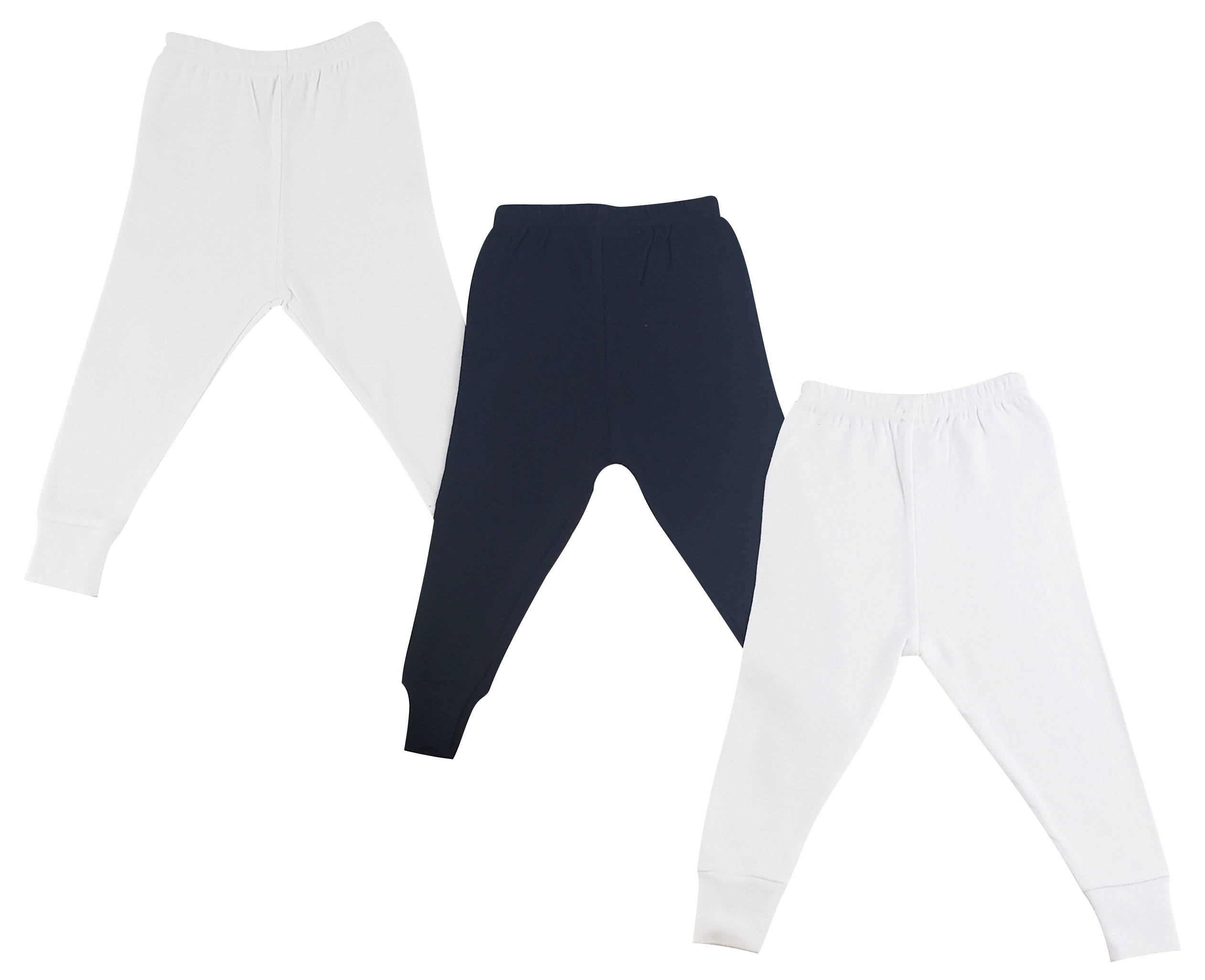 Bambini Long Pants set featuring three pairs of soft cotton pants in white and black, designed for newborn comfort.