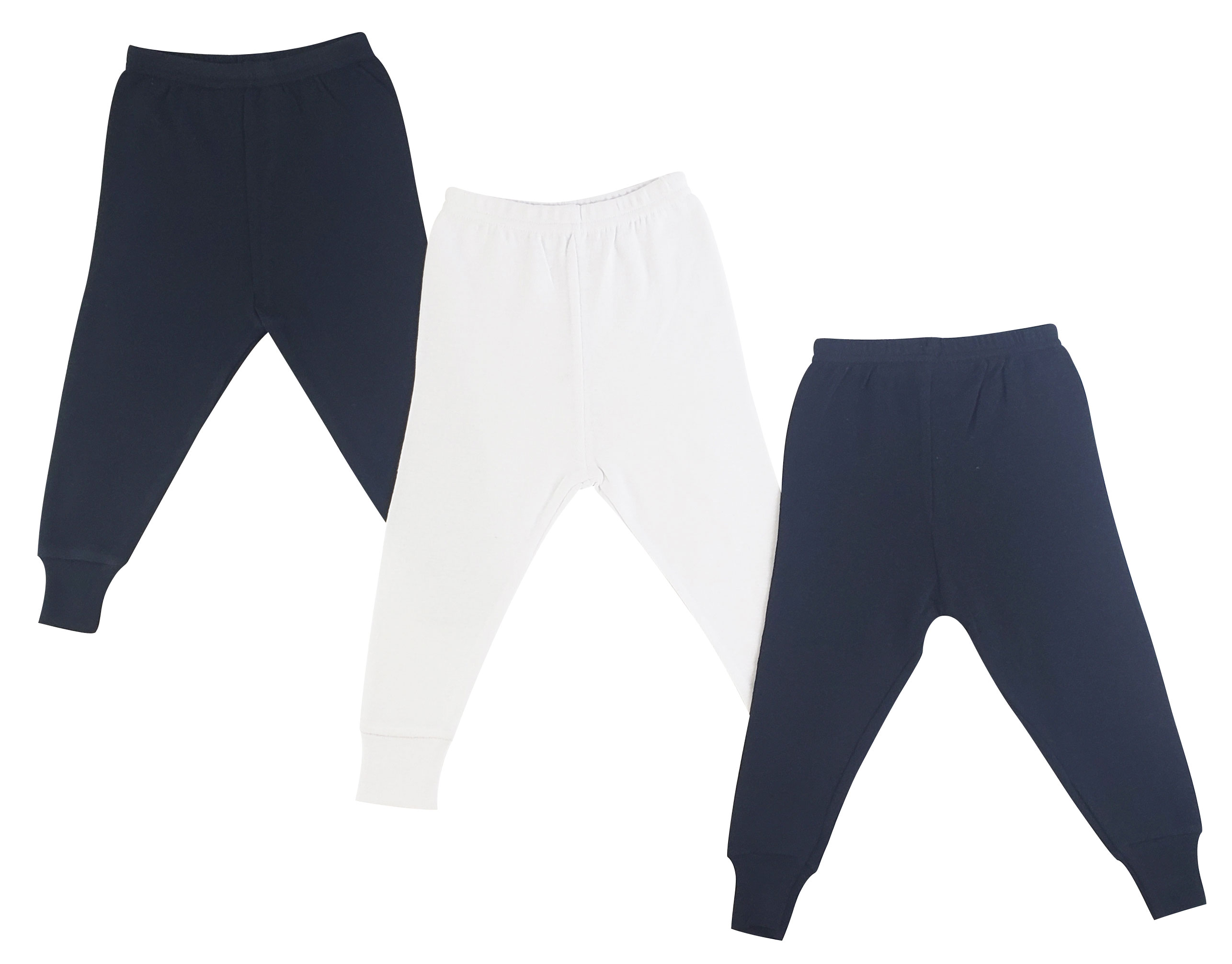 Bambini Long Pants set featuring three pairs of soft cotton pants in black and white, designed for newborn comfort.