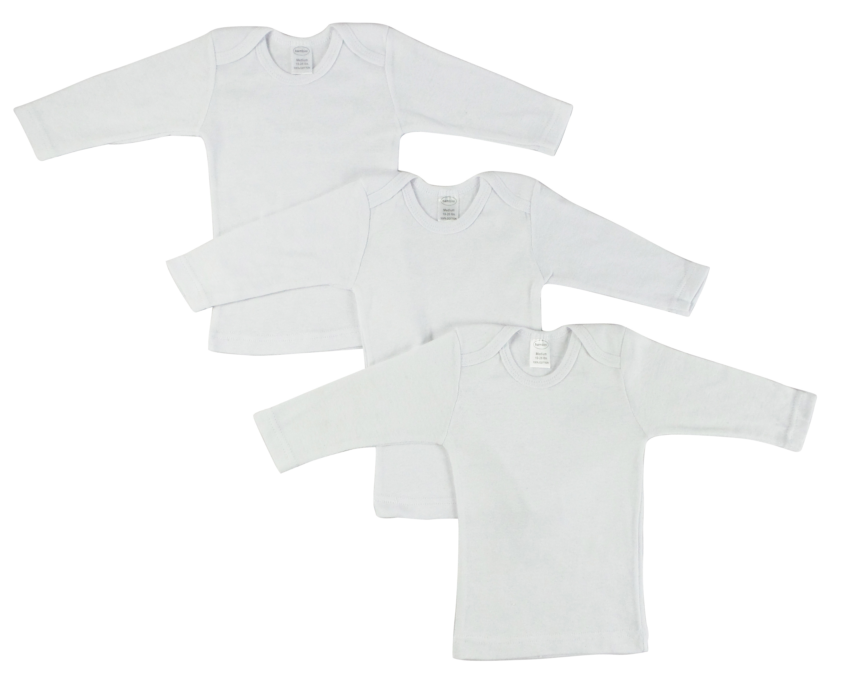 Bambini Long Sleeve White Lap T-shirt featuring a snap button shoulder design, made from 100% breathable cotton, ideal for babies.