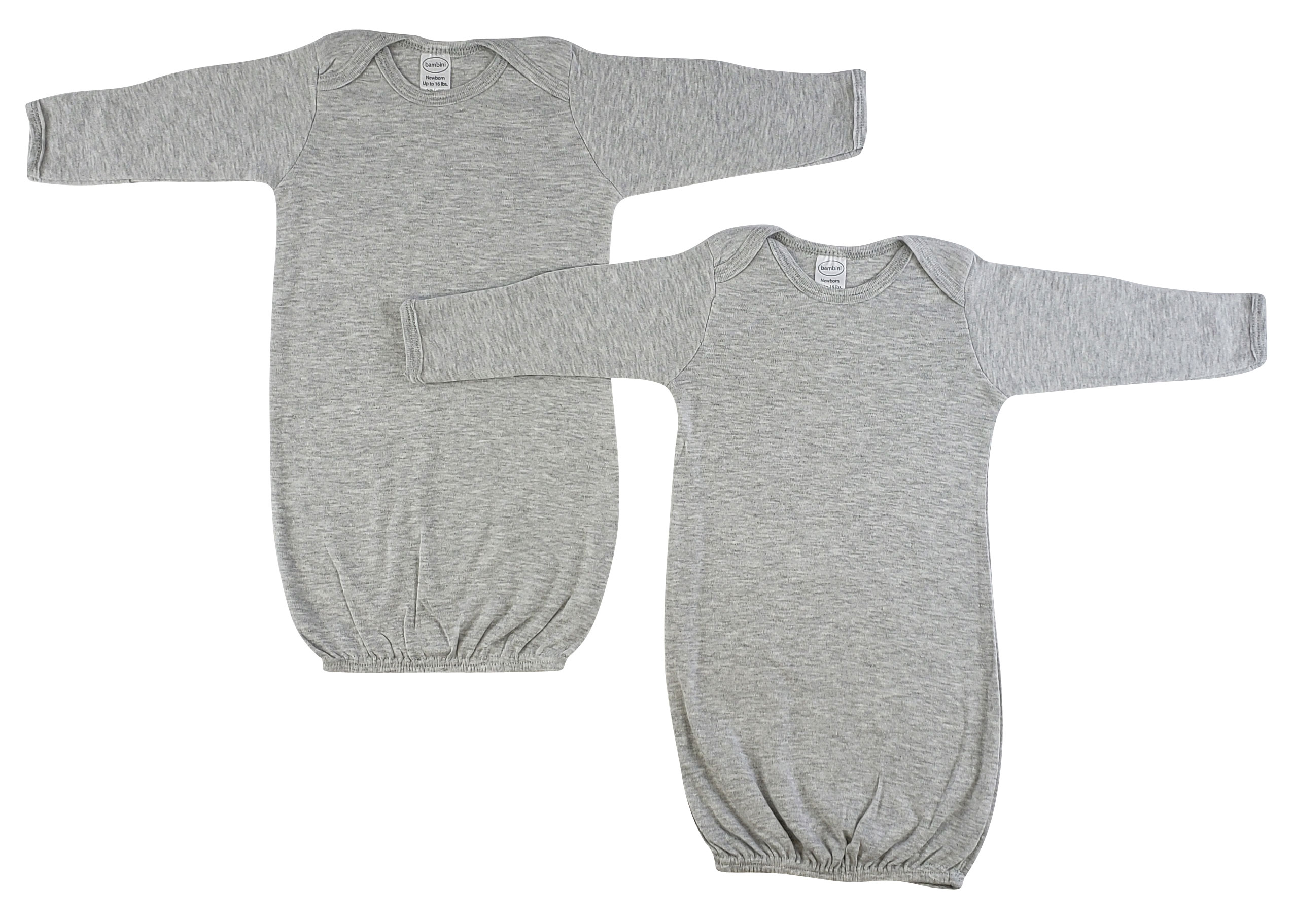 Bambini Newborn Baby 2 Piece Gown Set featuring soft cotton fabric in heather grey, designed for comfort and easy dressing.