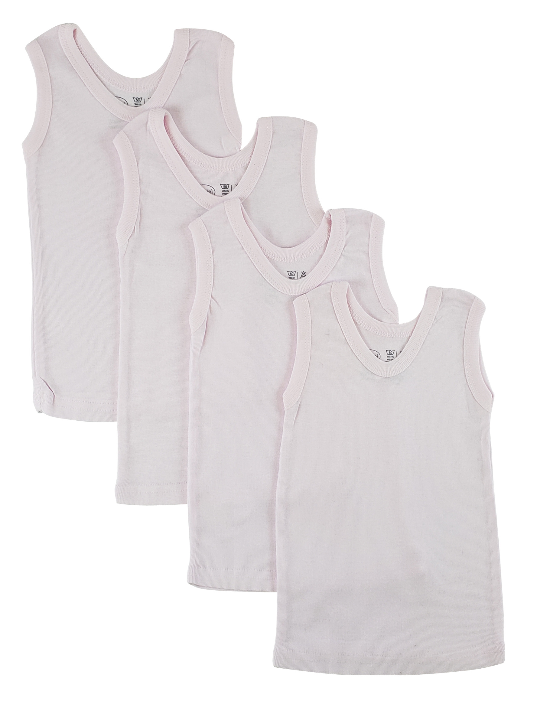 Bambini Pink Tank Top 4 Pack featuring soft cotton fabric, perfect for layering and warm weather.