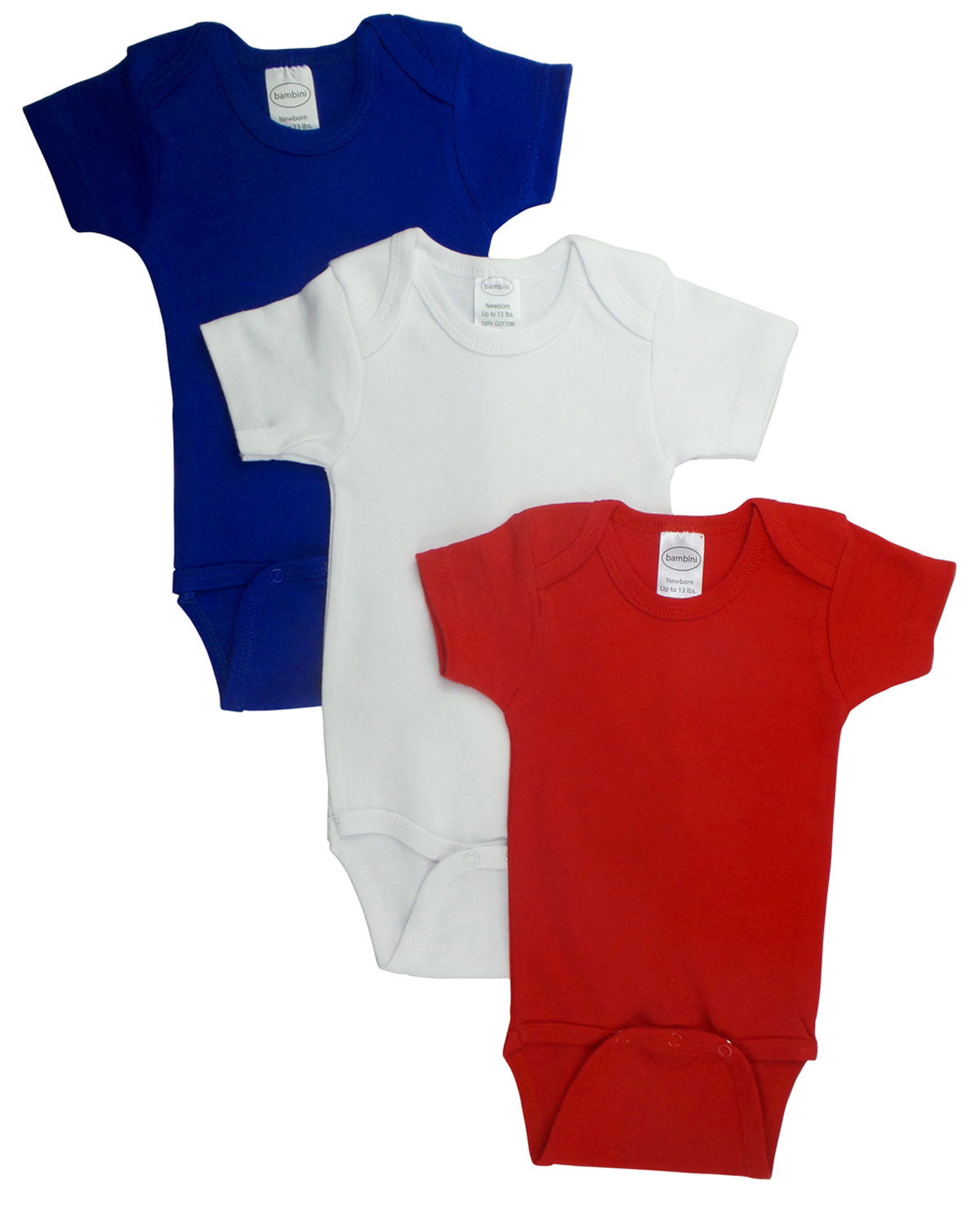 Bambini Red Bodysuit Onezies pack of 3, featuring short sleeves and a vibrant red color, made from 100% cotton for comfort.