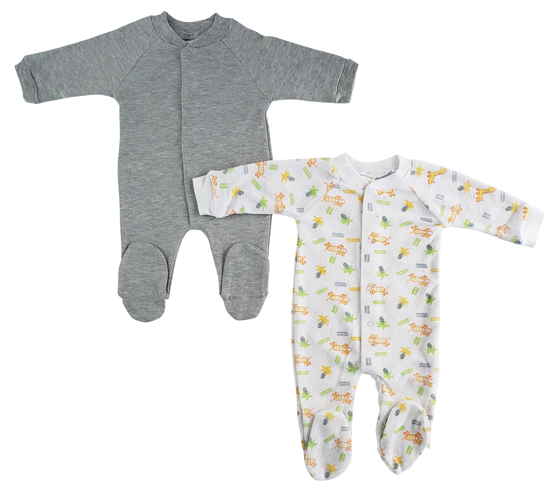 Bambini Sleep & Play long johns in assorted prints, featuring a closed-toe design for baby comfort.