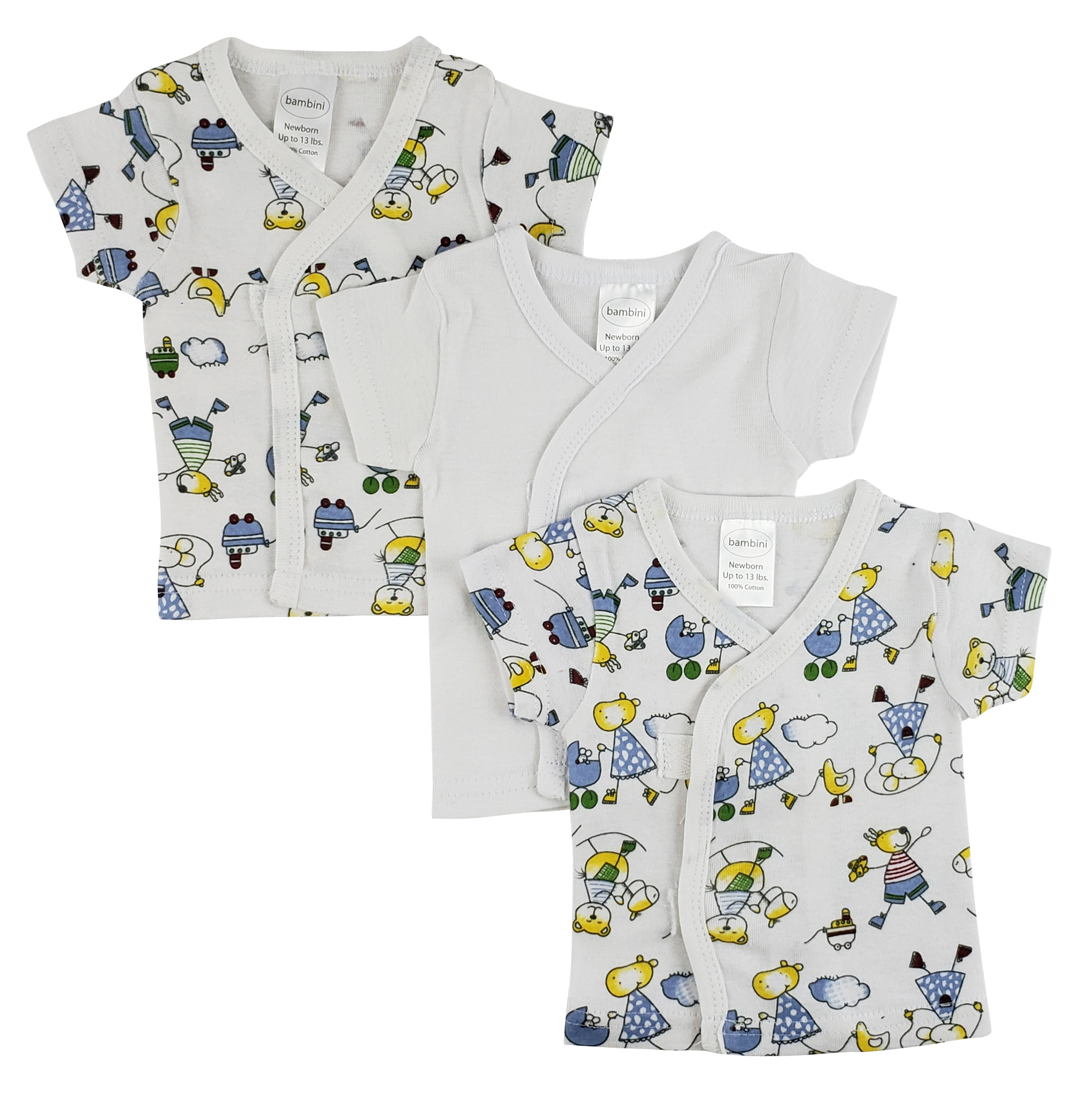 Bambini White Side Snap Short Sleeve Shirt - 3 Pack, featuring side snap buttons and soft cotton fabric, perfect for newborns.