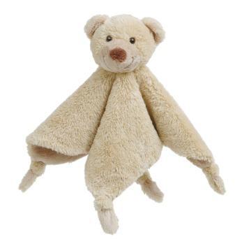 Bear Boogy Tuttle Plush Animal by Happy Horse, a soft beige cuddle cloth with a rattle in the head, perfect for babies.