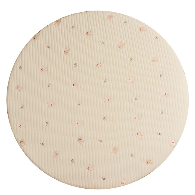 Round Bear Stitched Floor Mat in various colors with embroidered design, perfect for children's play areas.