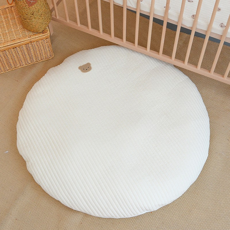 Round Bear Stitched Floor Mat in various colors with embroidered design, perfect for children's play areas.