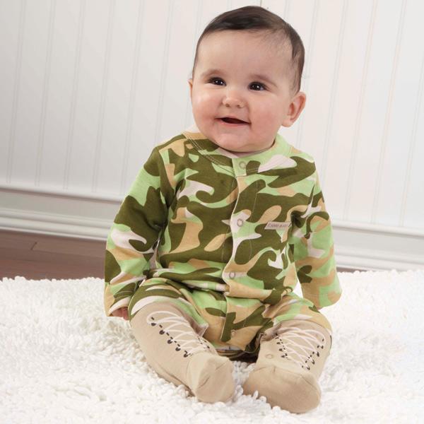 Big Dreamzzz Baby Camo 2-Piece Layette Set featuring a camo sleeper and cap with boot-inspired feet.