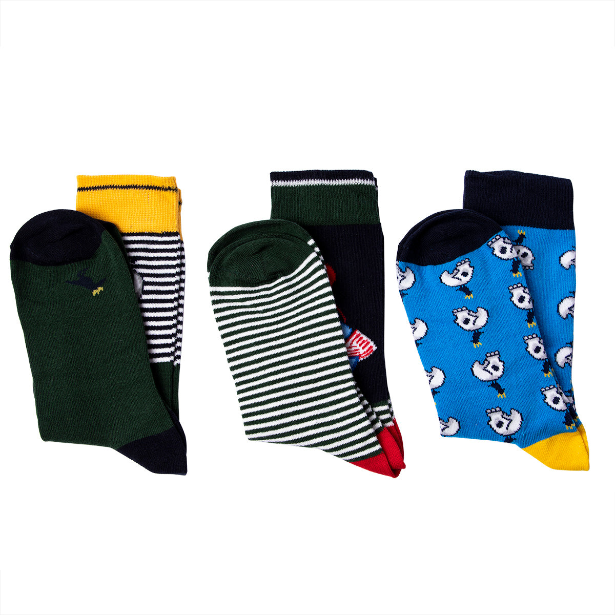 Biggdesign Mr Allright Man Herren Socken Set mit bunten Designs, bestehend aus drei Paar Socken aus natürlicher Baumwolle, ideal für jeden Anlass.