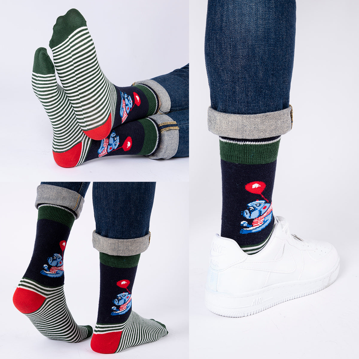 Biggdesign Mr Allright Man Herren Socken Set mit bunten Designs, bestehend aus drei Paar Socken aus natürlicher Baumwolle, ideal für jeden Anlass.