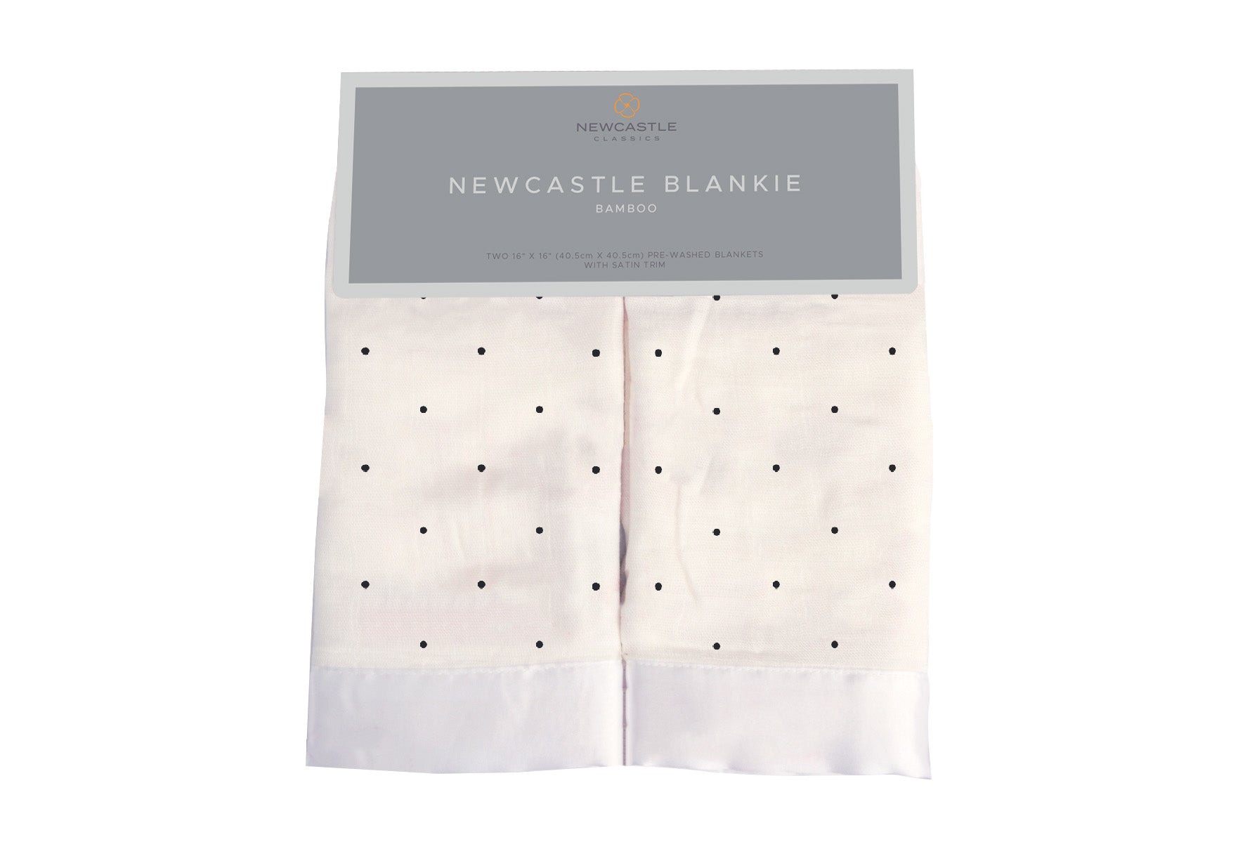 Black and white polka dot bamboo Newcastle blankie, soft and cuddly, perfect for infants and toddlers.