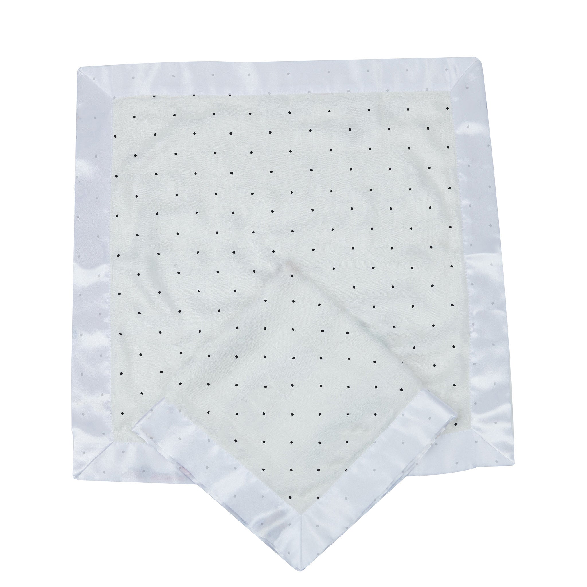 Black and white polka dot bamboo Newcastle blankie, soft and cuddly, perfect for infants and toddlers.