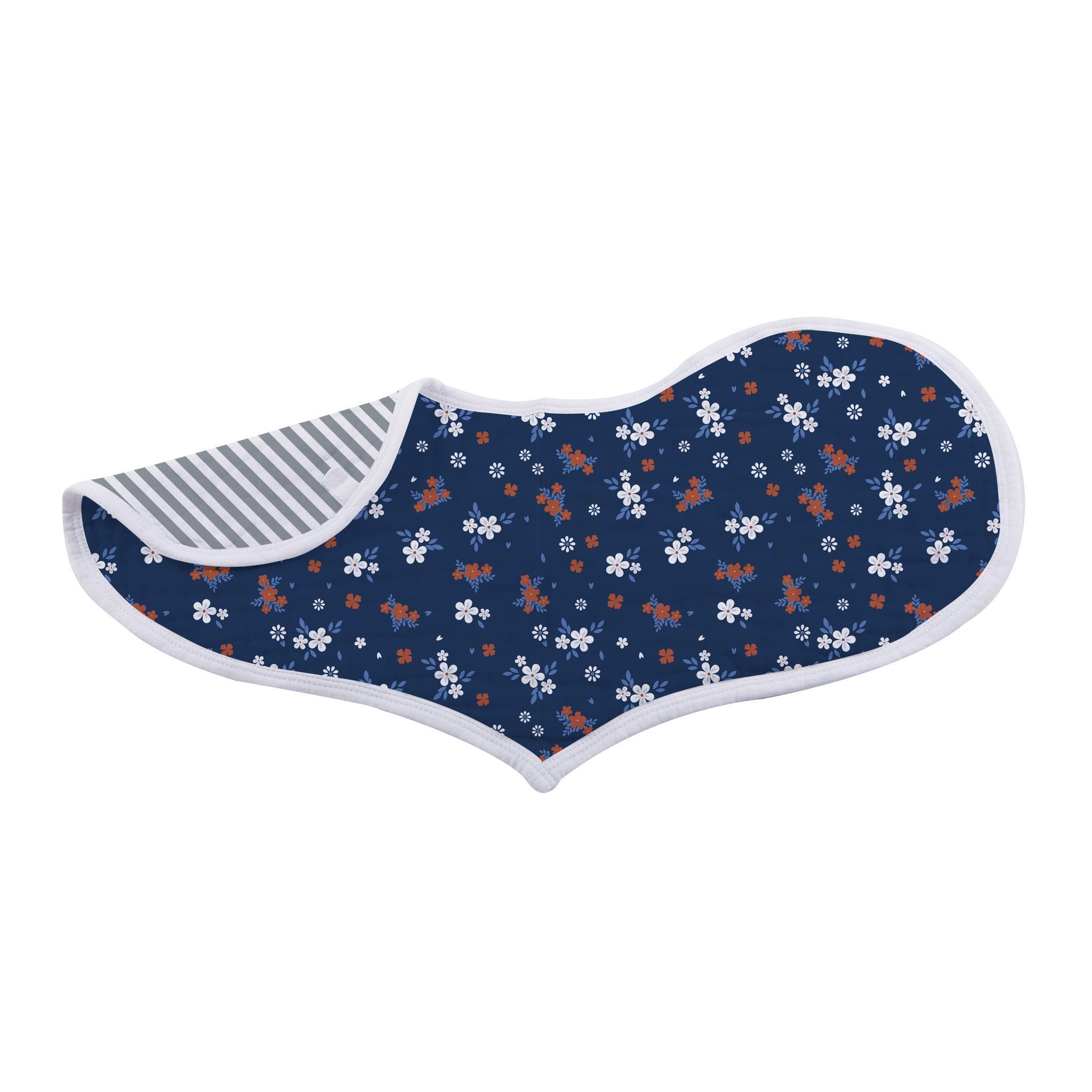 Two Blooms Floral Bamboo Heart Bibs featuring a floral heart design, made from soft and absorbent bamboo muslin, ideal for feeding and teething.